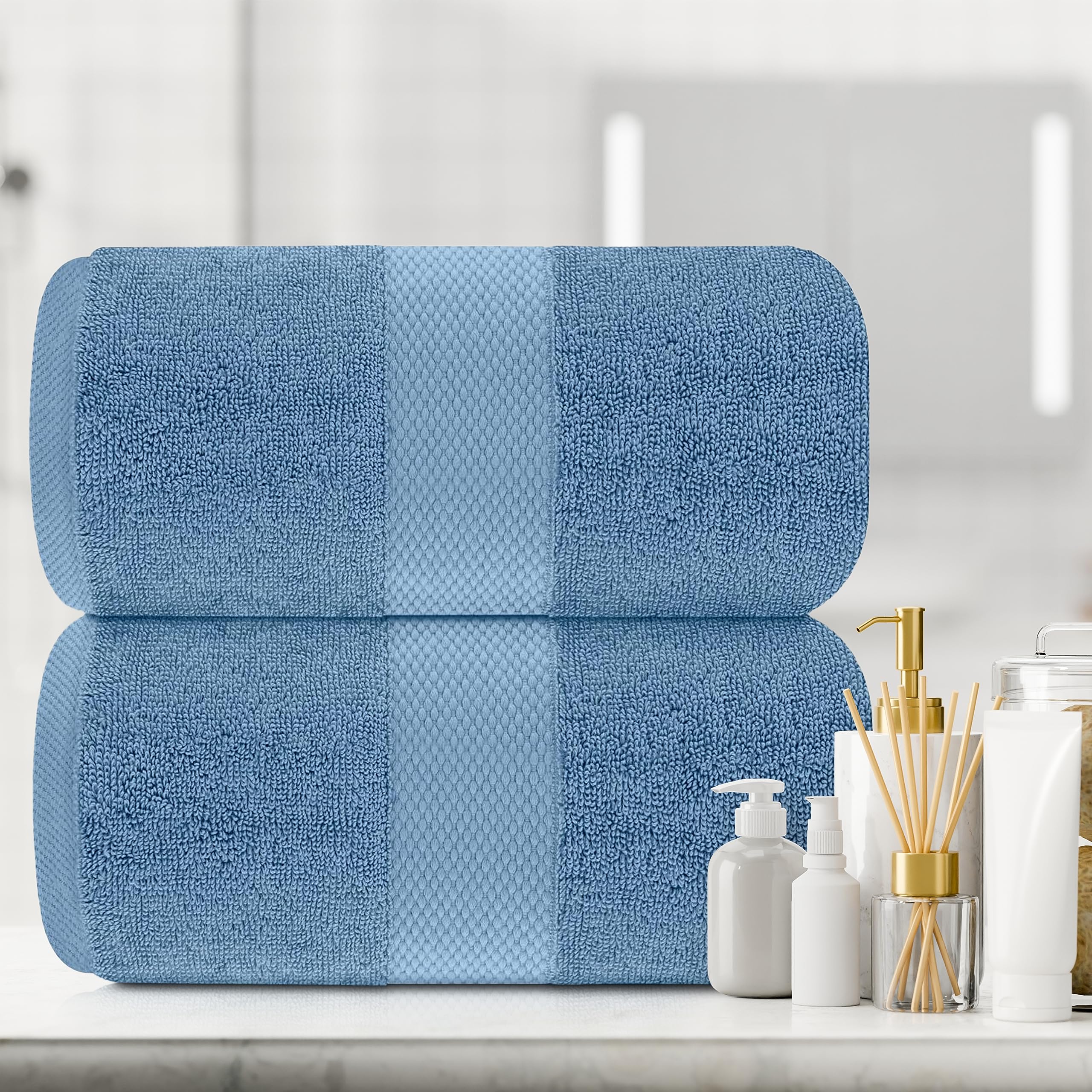 White Classic Luxury Soft Bath Sheet Towels - 650 GSM Cotton Luxury Bath Towels Extra Large 35x70 | Highly Absorbent and Quick Dry | Hotel Quality Extra Large Bath Towels Oversized, Light Blue, 2 Pack  - Acceptable