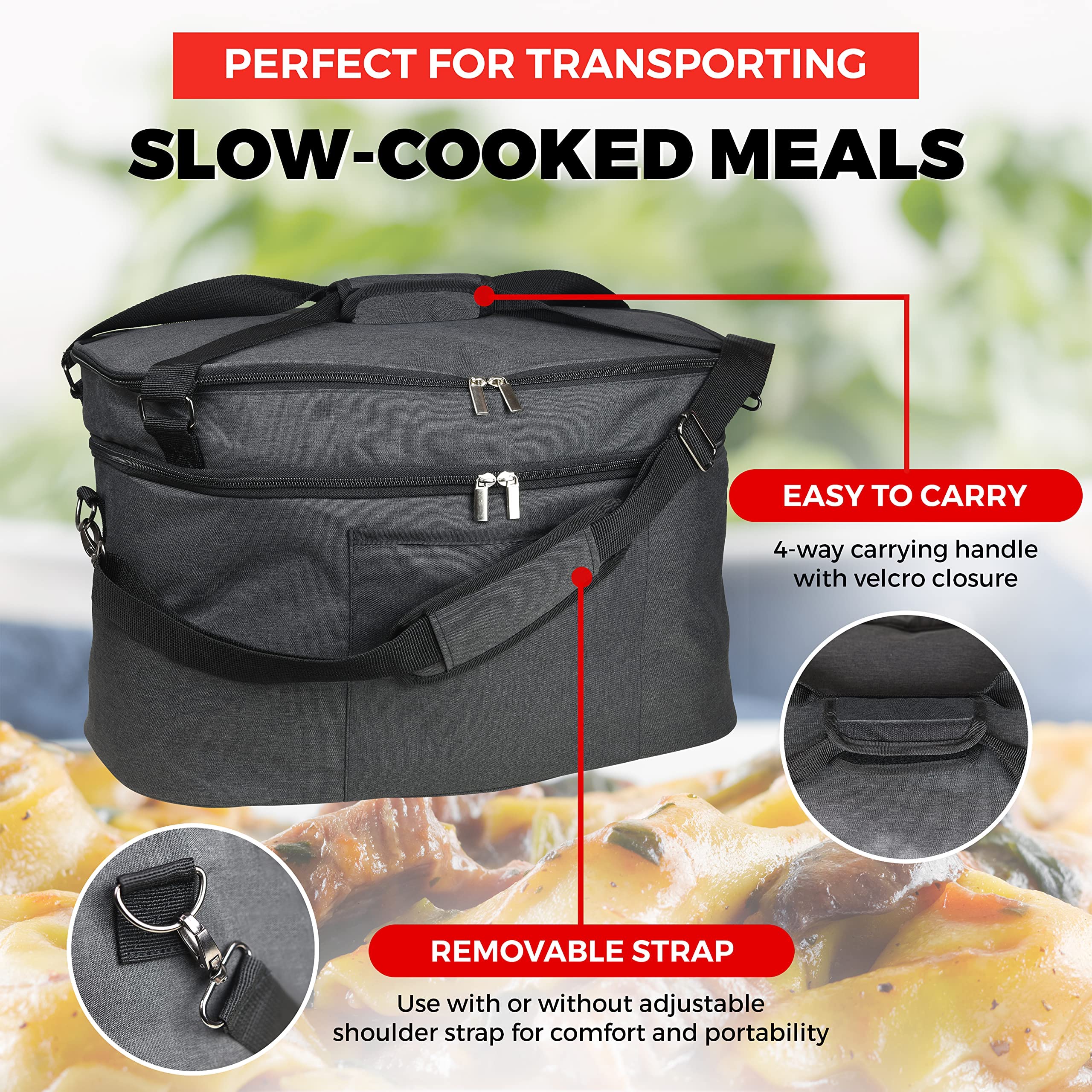 Slow Cooker Bag Slow Cooker Carrier Travel Bag for 6-8 Quart Pots Locking Travel Bag with Secure Zip & Accessory Pocket Insulated Carrier, Pot Holder Carrying Bags with Easy to Clean Inner Lining  - Like New