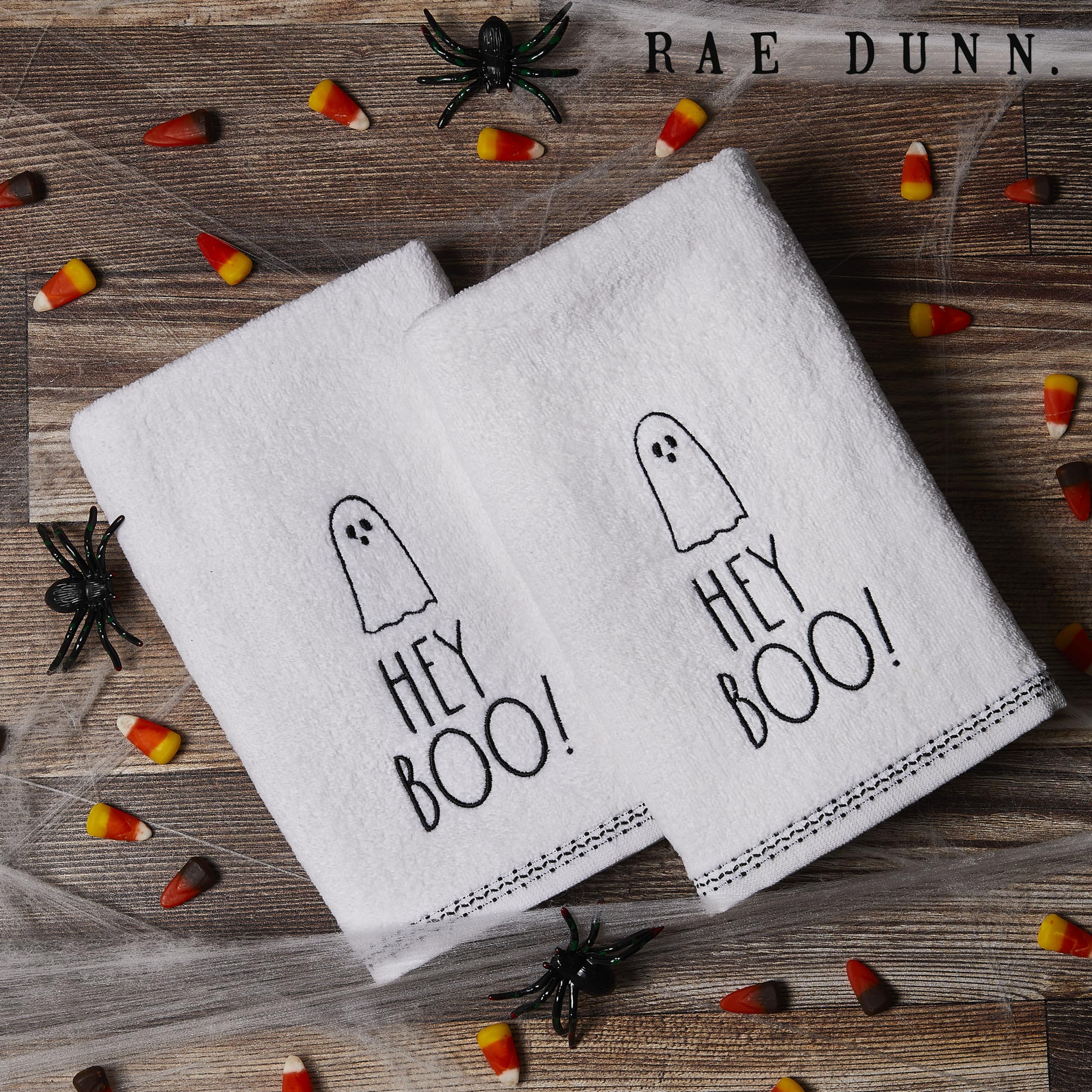 Rae Dunn Set of 2 Hand Towels for Kitchen and Bathroom, 100% Cotton, Embroidered Dish Towels, Decorative Hand Towels  - Like New
