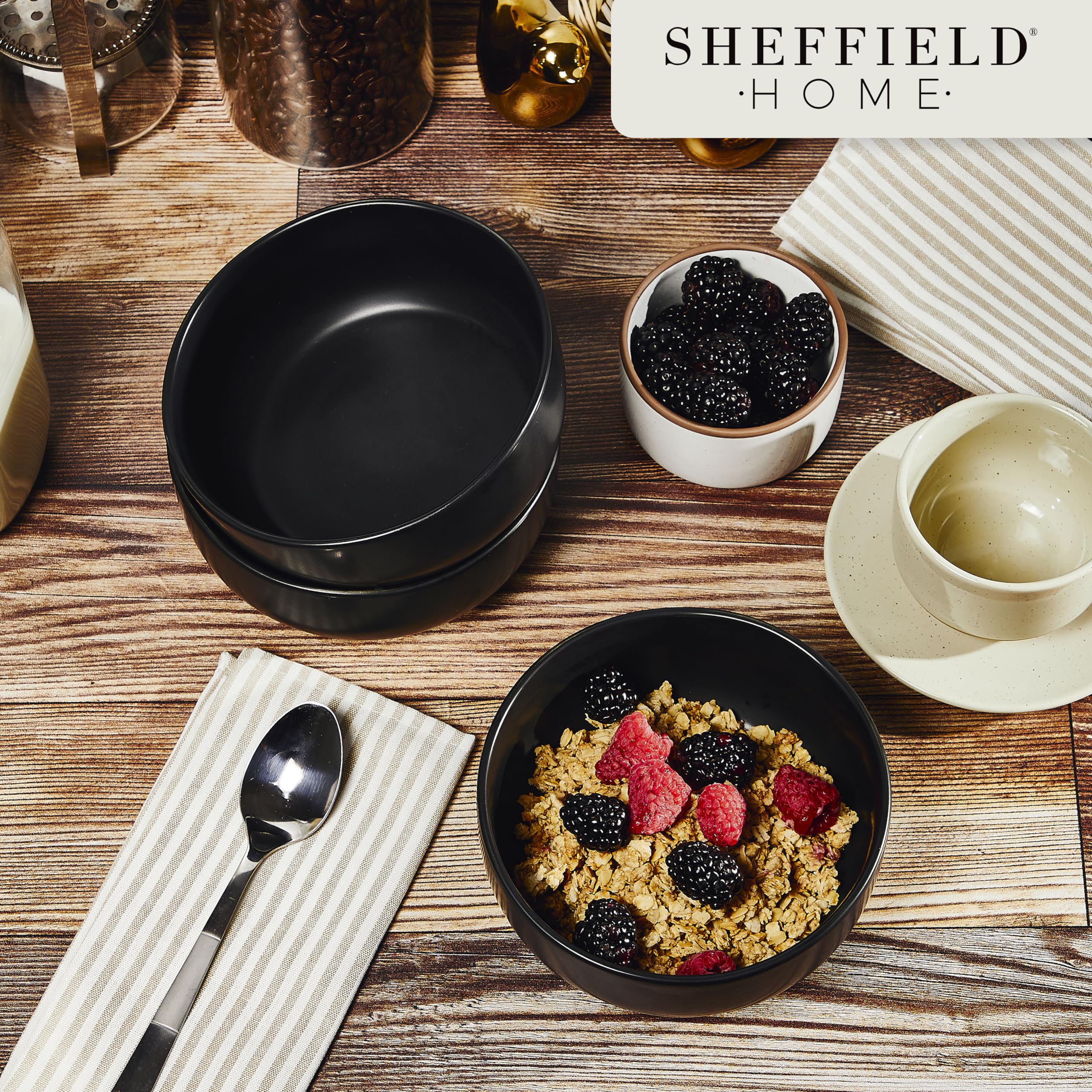 SHEFFIELD HOME Cereal Bowls - Set of 6, 28oz - Dishwasher and Microwave Safe - Stylish and Functional Breakfast Bowls for Everyday Use  - Like New