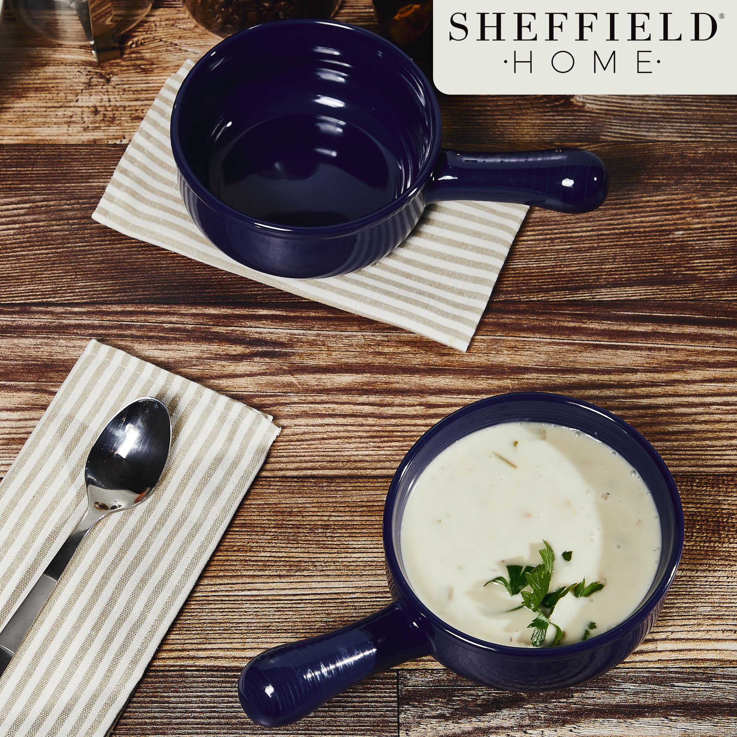 Sheffield Home Set of Ceramic Soup Bowls with Handles Serving Bowls, Dishwasher, Microwave and Oven Safe  - Like New