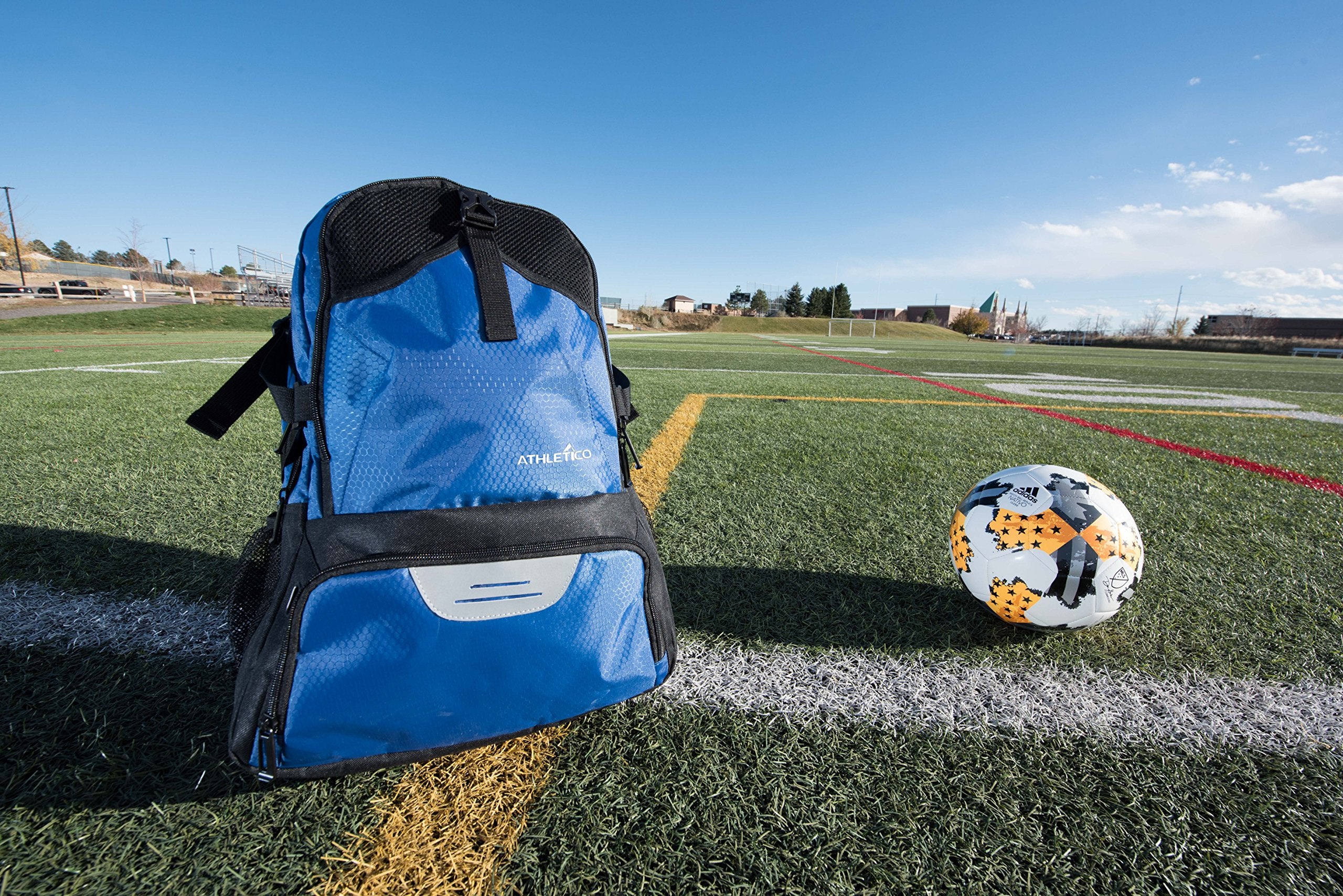 Athletico National Soccer Bag - Backpack for Soccer, Basketball & Football Includes Separate Cleat and Ball Holder (Blue)