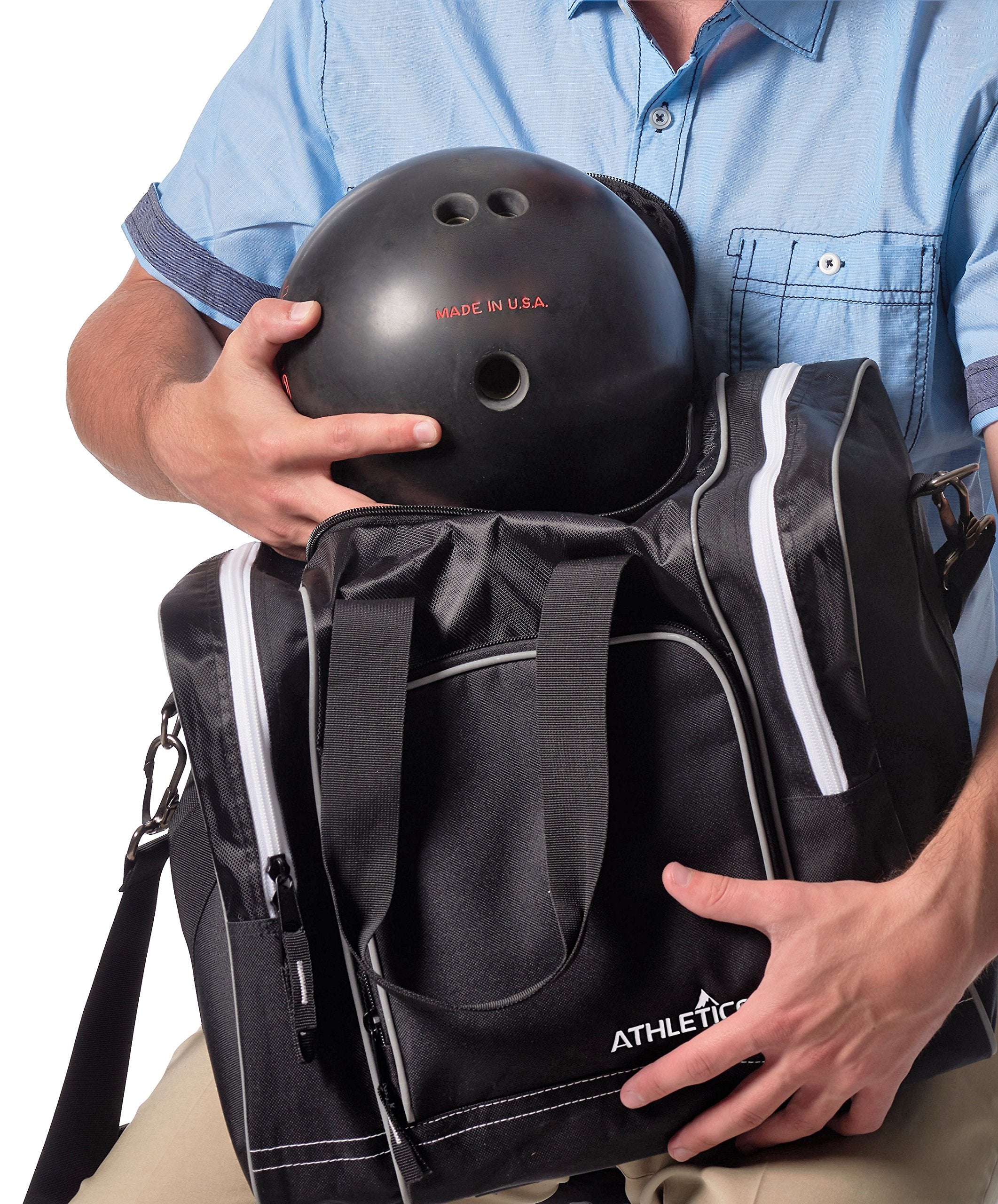 Athletico Bowling Bag for Single Ball - Single Ball Tote Bag With Padded Ball Holder - Fits a Single Pair of Bowling Shoes Up to Mens Size 14  - Good