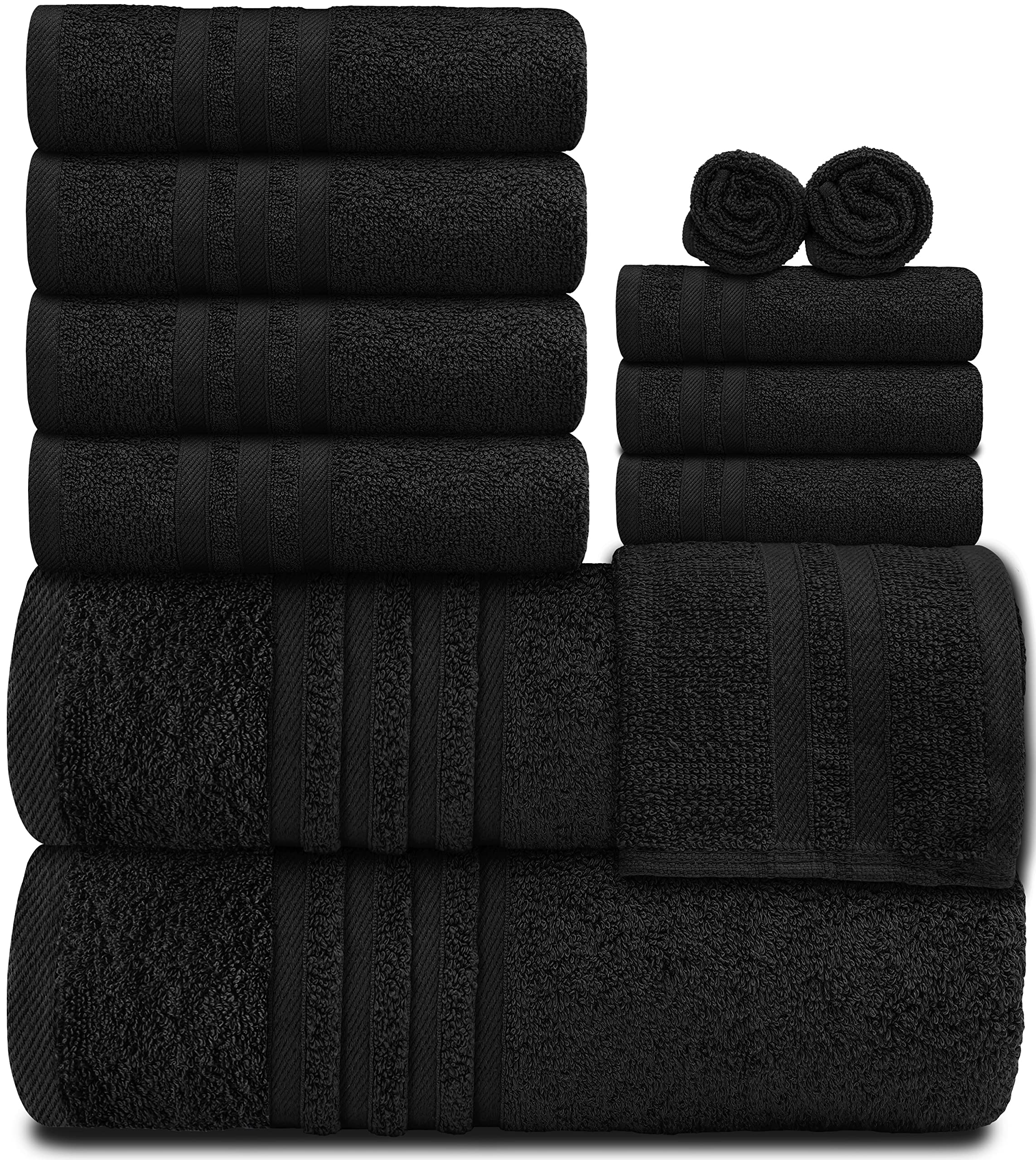 White Classic 12 Piece Bath Towel Set for Bathroom - Wealuxe Collection 2 Bath Towels, 4 Hand Towels, 6 Washcloths 100% Cotton Soft and Plush Highly Absorbent, Soft Towel for Hotel & Spa  - Like New