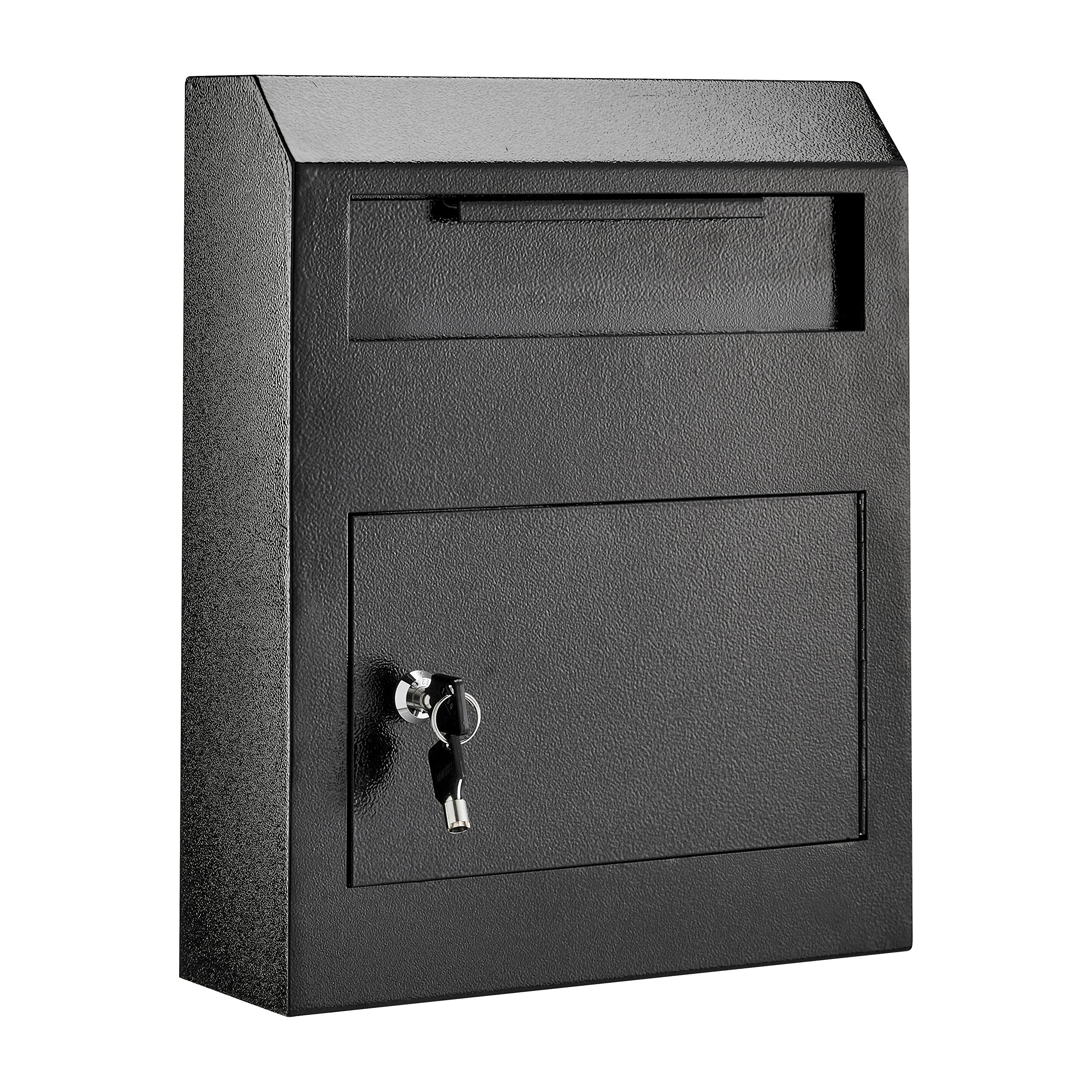 AdirOffice Heavy Duty Secured Safe Drop Box - Suggestion Box - Locking Mailbox - Key Drop Box - Wall Mounted Mail Box - Safe Lock Box - Ballot Box - Donation Box (Black)  - Like New