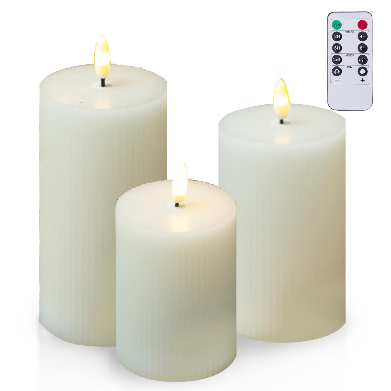 ZHCHCA Flameless Candles 3D Flickering Flameless Candle with 10 Key Remote,White Electric Real Wax LED Fake Candles for Home Decor Wedding,Party, Halloween, Christmas 3pcs (3''x4''/5''/6'')