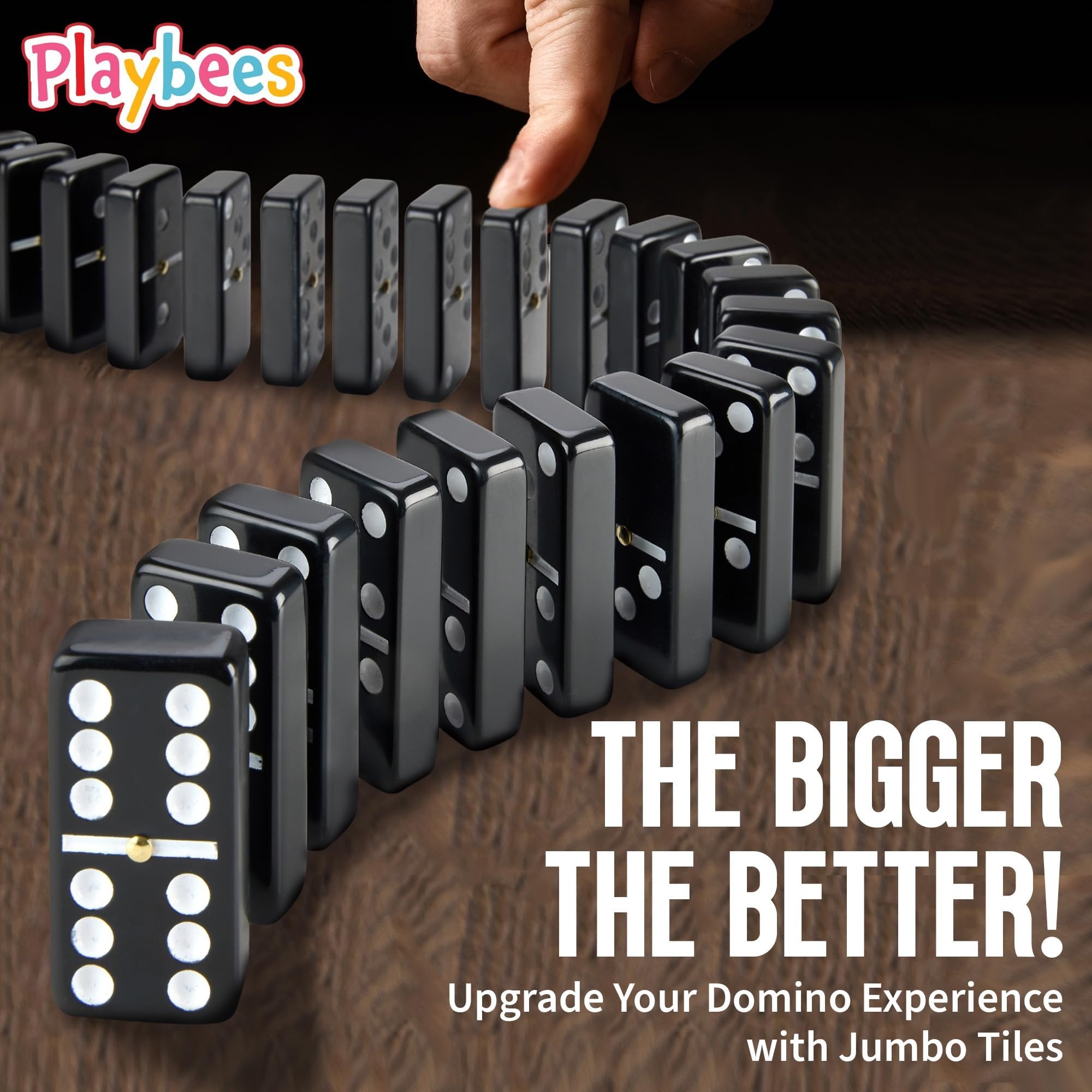 Playbees Jumbo Double Six Dominoes Set - 28 Black Classic Tiles in Faux Leather Case - Fun Educational Toy for Kids, Boys, Girls, Classroom Kit, Classic Game Night Party Favors Set, Travel-Friendly