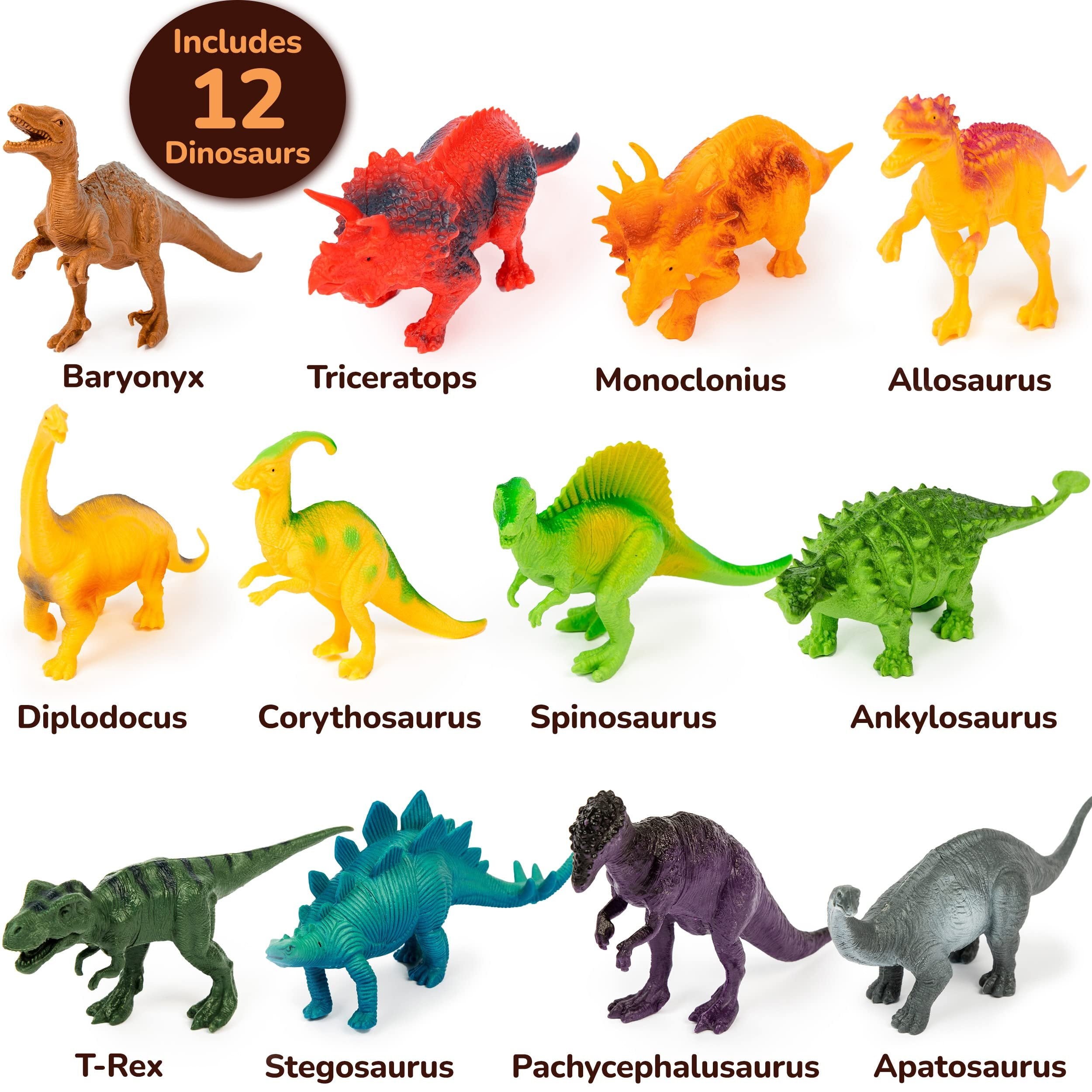 Li'l-Gen Dinosaur Toys for Boys & Girls, Kids 3+ - 12 Realistic Looking 7” Dinosaur Toy Figures with Interactive Sound Book, Activity Play Mat, Tree Figures, and Rocks - Educational Children Play Set