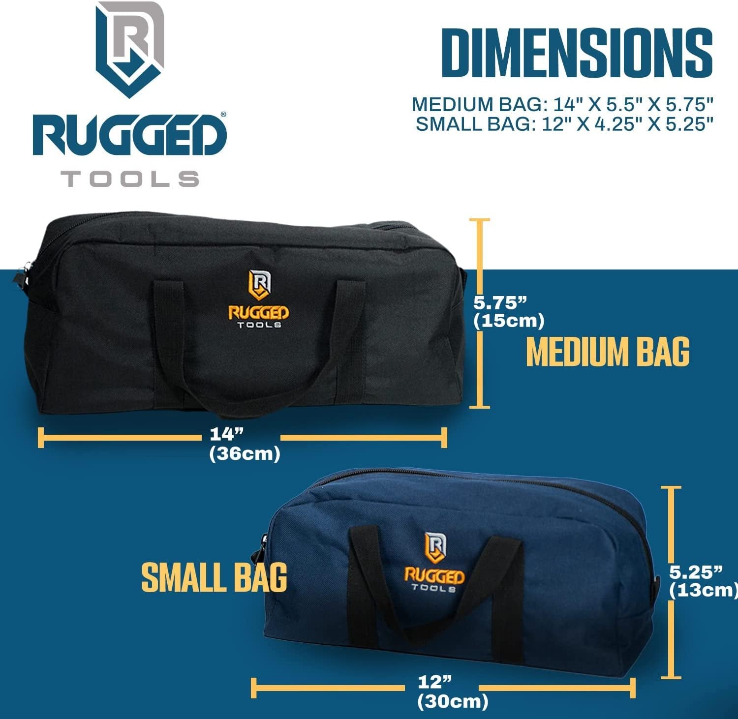 Rugged Tools Tool Bag Combo - Includes 1 Small & 1 Medium Toolbag - Organizer Tote Bags for Electrician, Plumbing, Gardening, HVAC & More