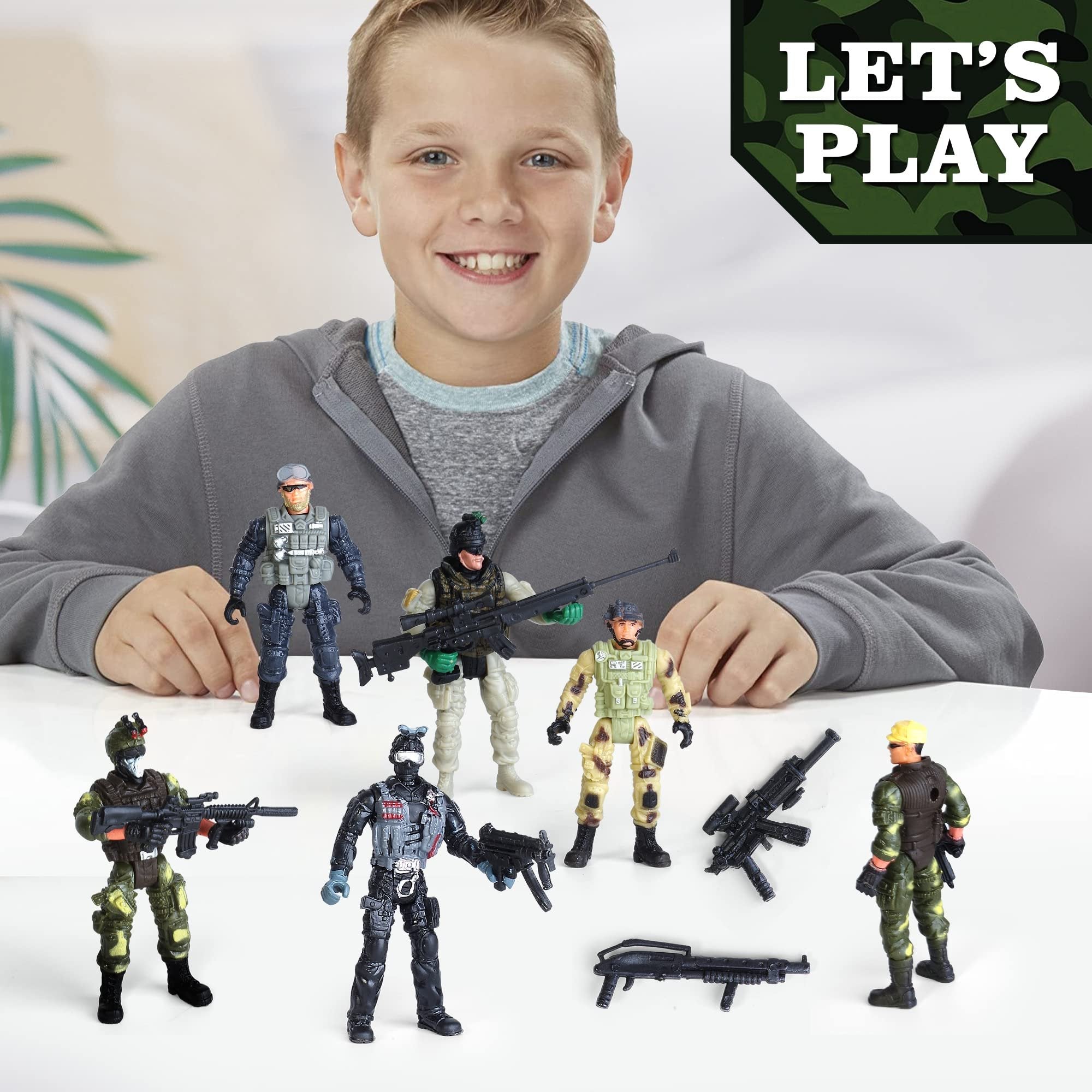 8-Pack Military Toy Soldiers Action Figures Playset, US Army Men and SWAT Team with Military Weapons Accessories for Kids Boys Girls