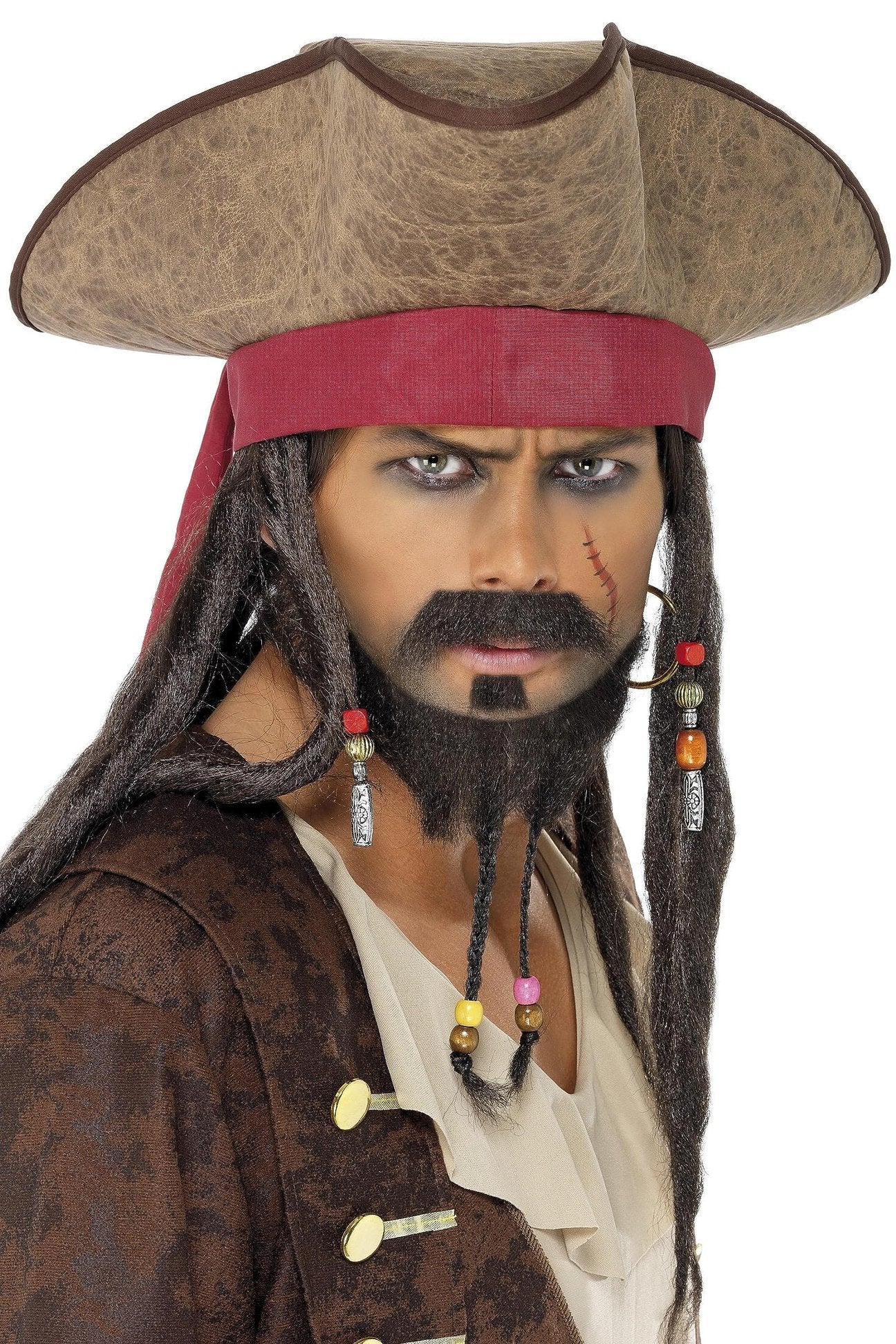 Smiffy's Pirate Hat with Hair Dreadlocks - Brown