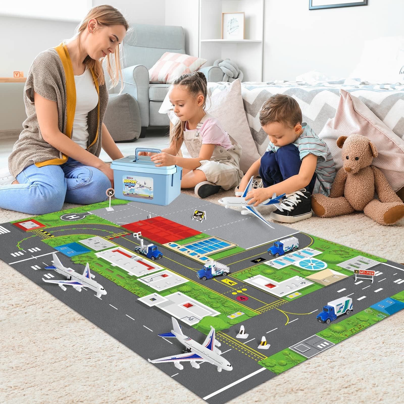 Airplane Toy Set with Planes, Trucks & Playmat - Interactive Learning Toys for Toddlers, Great Gift