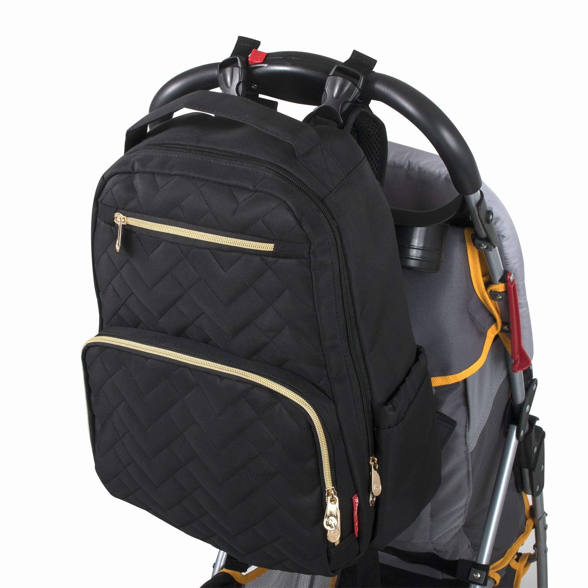 Baby Essentials Fisher-Price Signature Morgan Quilted Backpack Diaper Bag with Changing Pad, Stroller Clips, Laptop Compartment (Black)