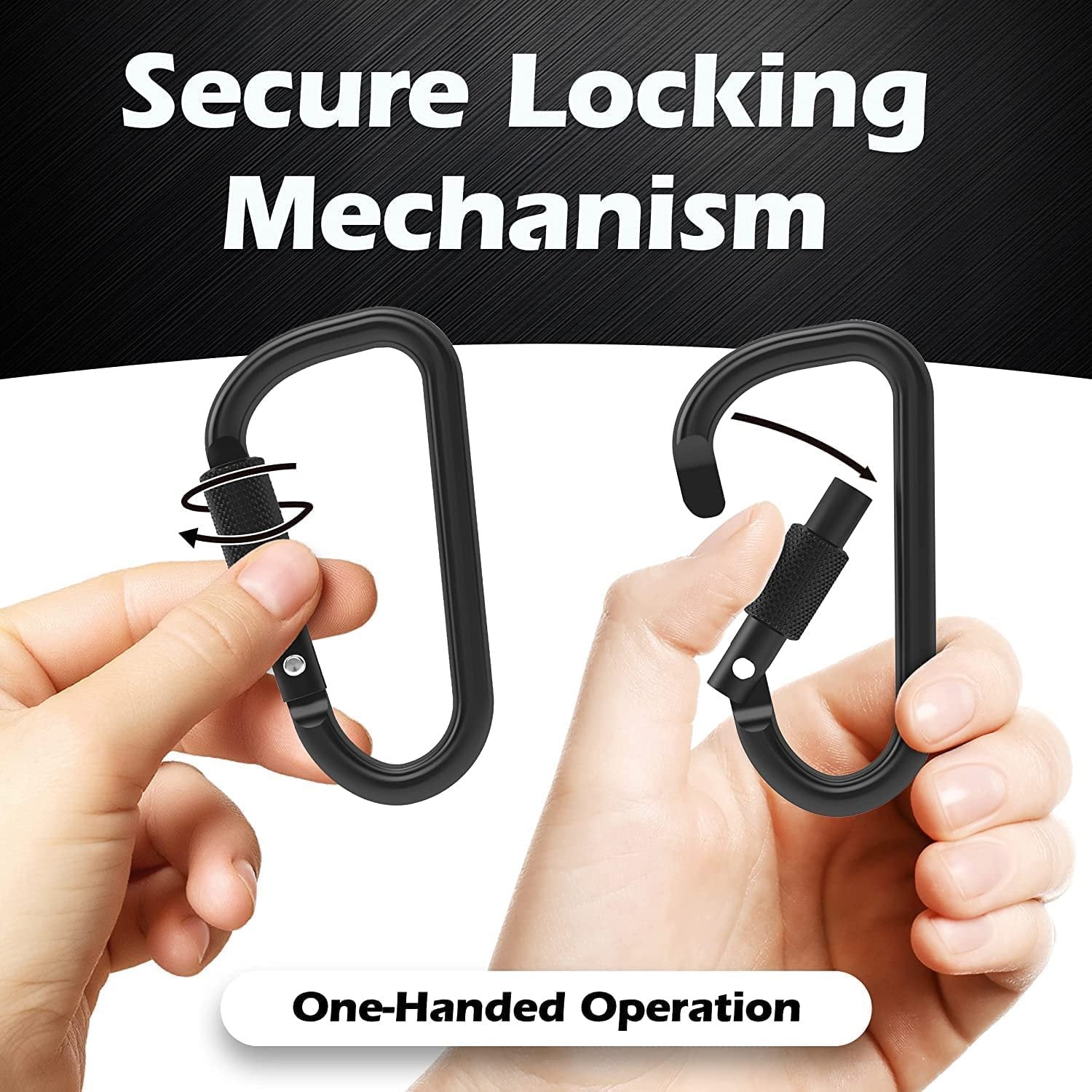 Gold Lion Gear Aluminum Carabiner with Lock 3" - Carabiners - D Shape Heavy Duty Buckle - Locking Carabiner Clip - Key Ring - Backpack Clip - D Clips - Key Holder for Belt - Key Clip - Back Pack Clips