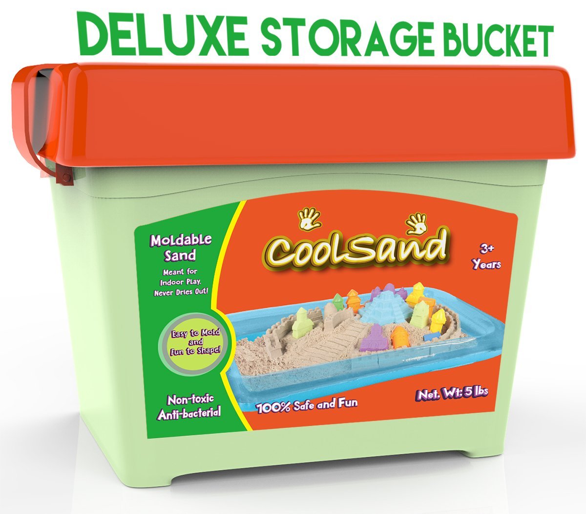 CoolSand Black 5 Pound Refill Pack - Including: 5 Pounds Moldable Indoor Play Sand, Storage Container and Inflatable Sandbox