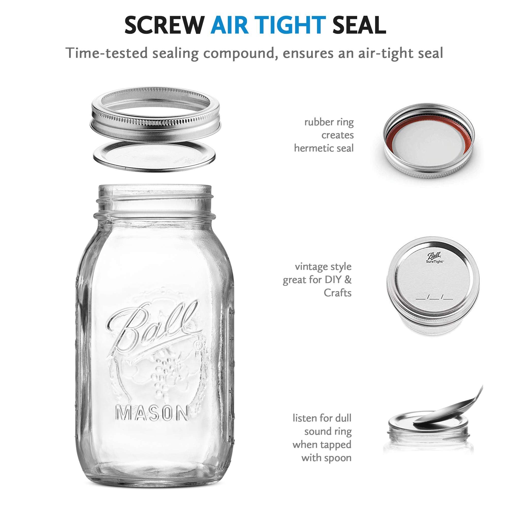 SEWANTA Regular Mouth Mason Jars 32 oz