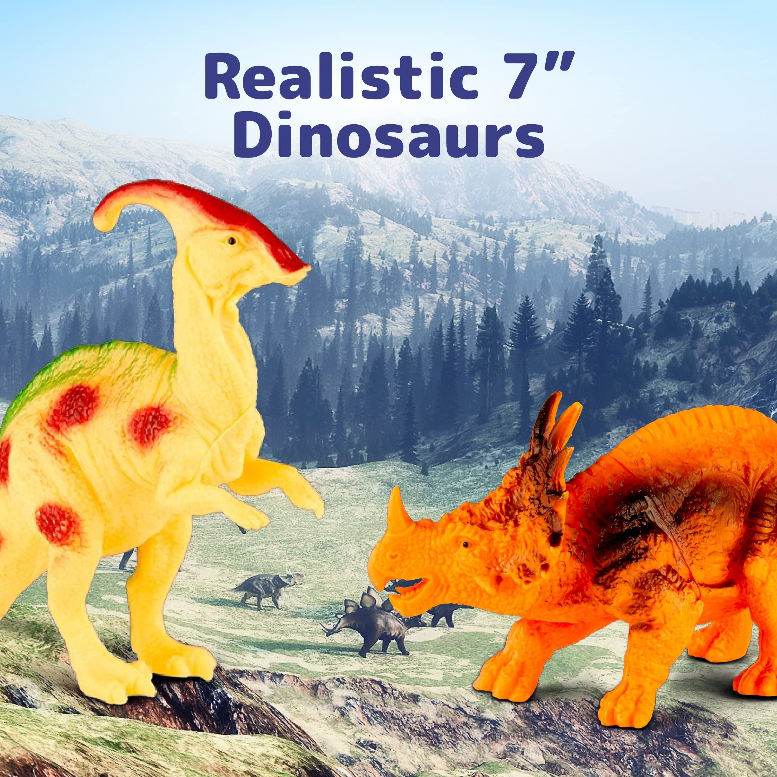 PREXTEX Dinosaur Toys for Kids 3-5 (12 Plastic Dinosaur Figures & Interactive Dinosaur Book with Sound) - Toddler Dinosaur Toy, Kids Dinosaur Toys for Girls, Boys, Toddlers, Dinosaurs for Kids 3-5