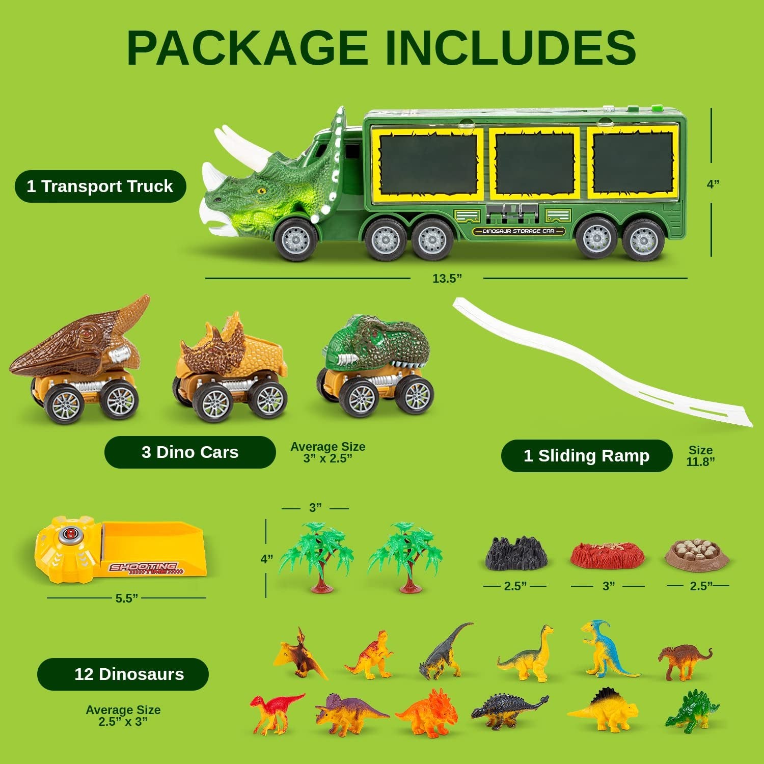 Toyvelt Dinosaur Toys for Kids 3-5 Dinosaur Truck Carrier Comes with 3 Dino Cars 12 Dinosaurs - Perfect Toy Gift for 3 4 5 6 7 Years Old Boys