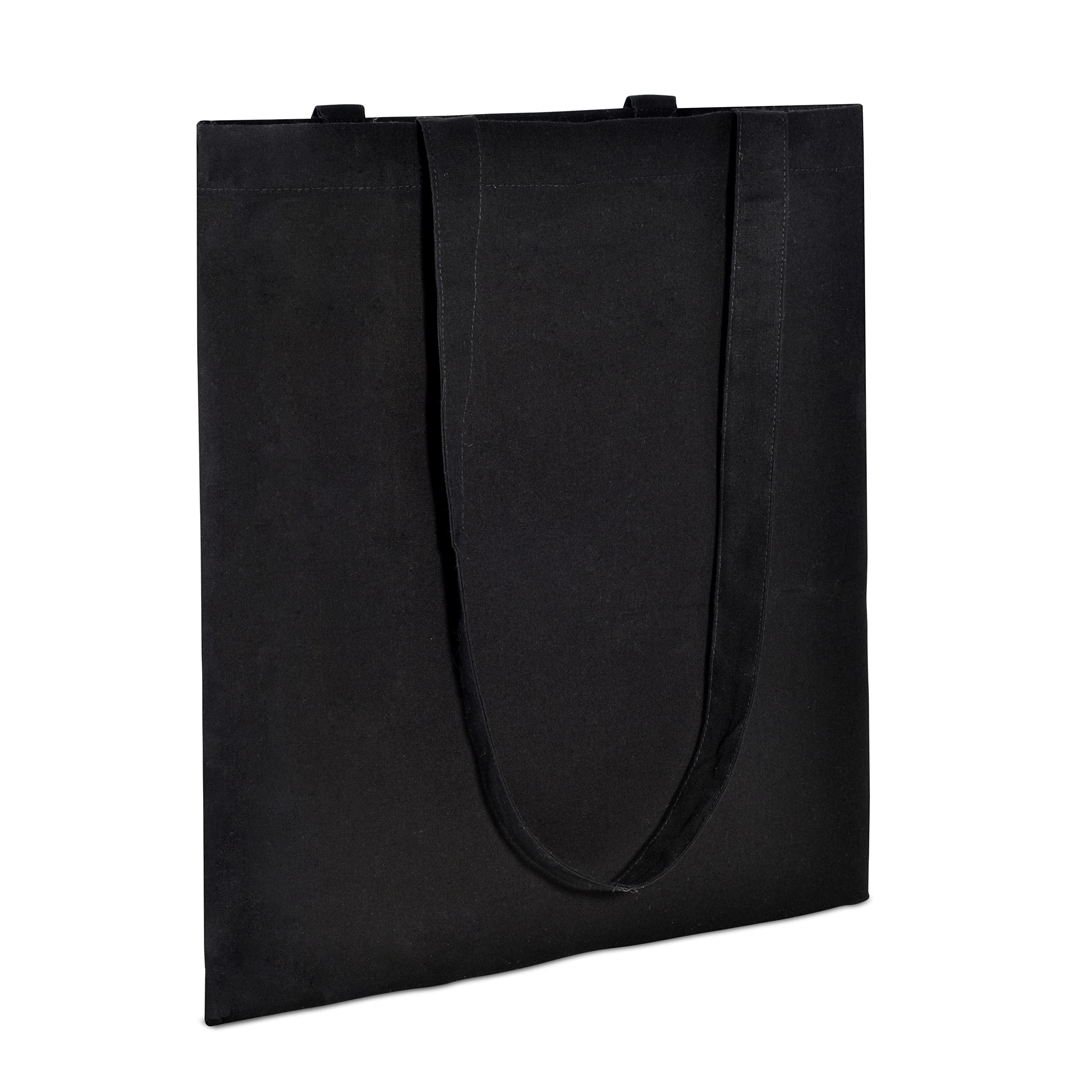 Canvas Tote Bags Bulk - 12 Pack Black Cotton Shopping Bags with Shoulder Length Handles, Small Reusable Natural Organic Muslin Fabric Cloth, Blanks For Sublimation, Stores, Business, Crafts - 15x16