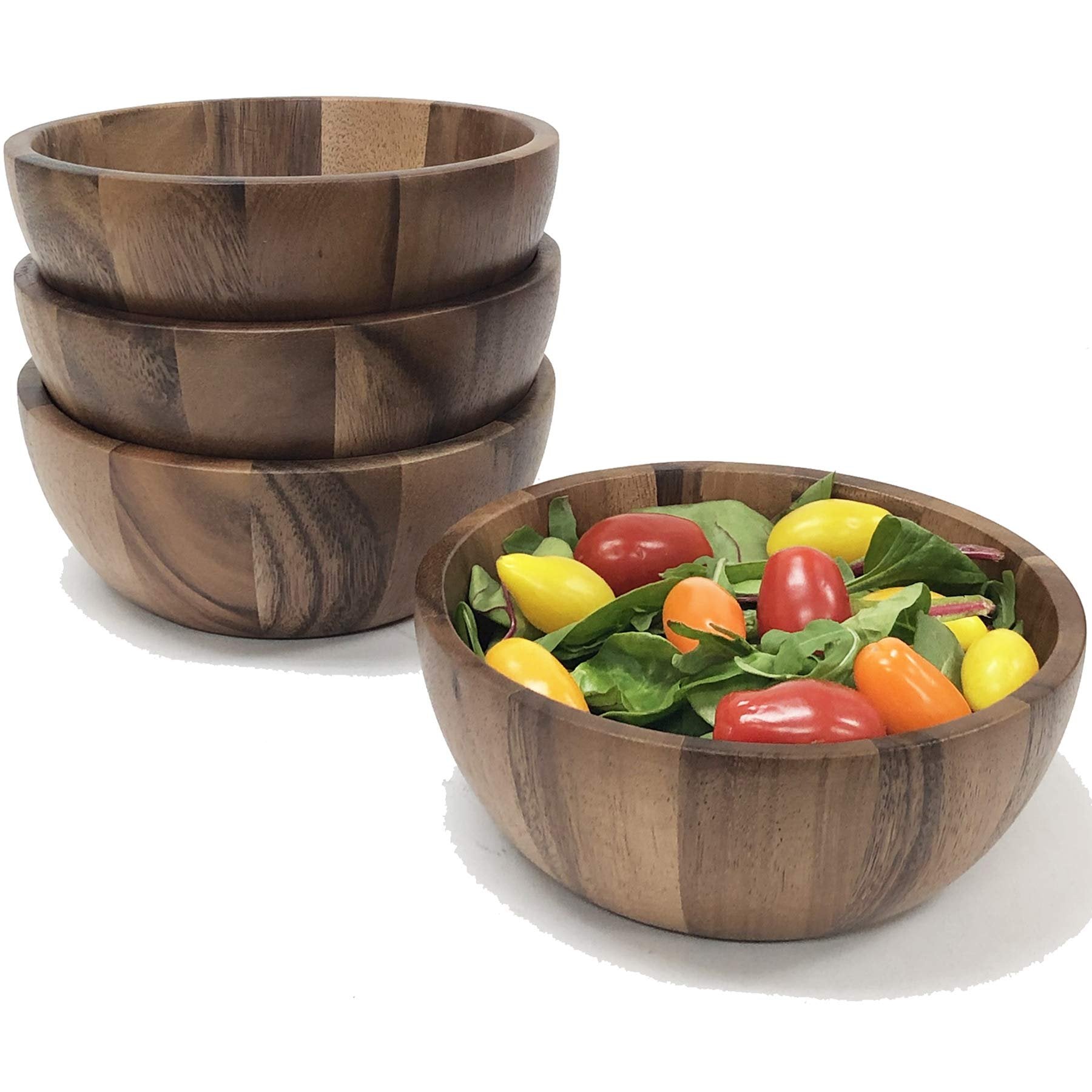Woodard & Charles Set of 4 Acacia Wood Individual Serving Bowls For Salads, Fruits, Snacks, Nuts, Candy, 6 1/2" x 2 1/2"