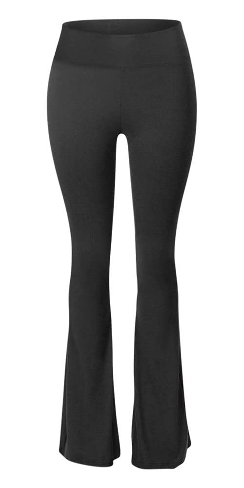 SATINA Womens High Waisted Flare Wide Leg Leggings - for Women Black Bell Bottom Printed & Solid, Reg Plus, Black, Medium