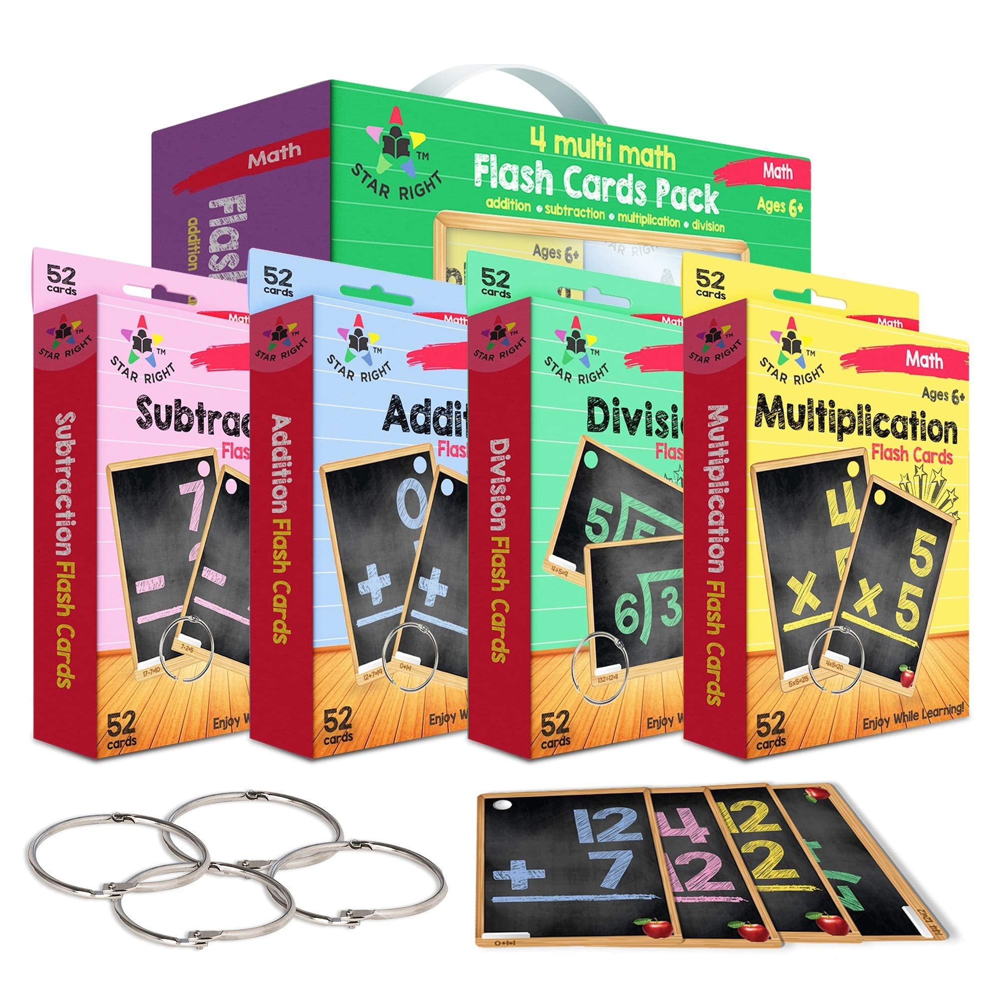 Star Right Math Flash Cards Set of 4 - Addition, Subtraction, Division