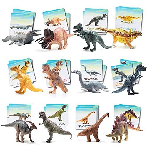 PREXTEX Dinosaur Toy and Memory Card Set | 12 Realistic 10" Kid Toy Dinosaurs with 24 Cards | Montessori Toddler Learning Toys | Kindergarten Learning Games | Dinosaur Toys for Kids Age 2 3 4 5 6 7 8