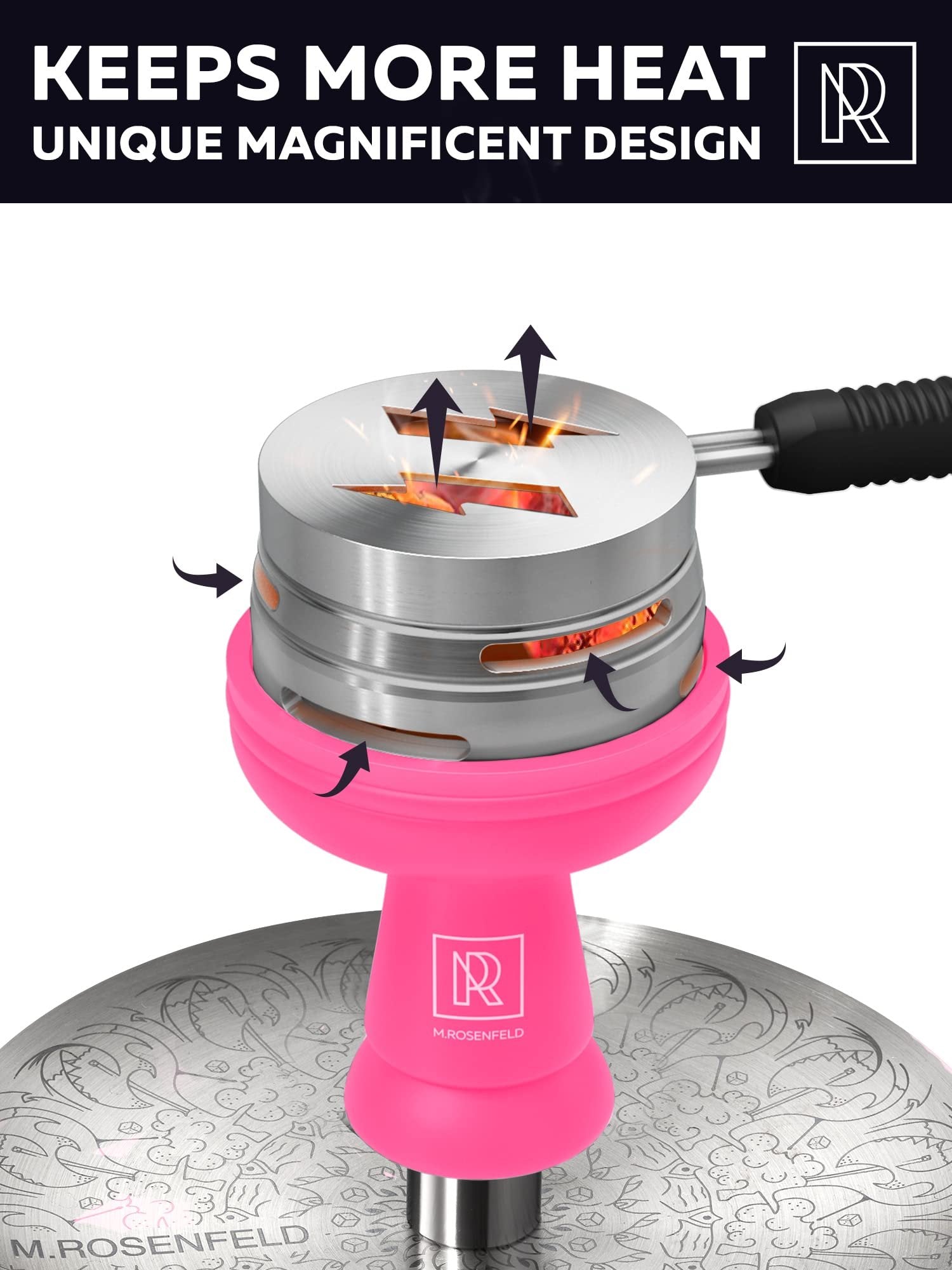 M. ROSENFELD Pink Hookah Bowl Set Silicone - Premium Shisha Bowl Phunnel Hookah Bowl Pink for Smoking with Hookah Tongs & Heat Management Charcoal Holder with Cover HULI