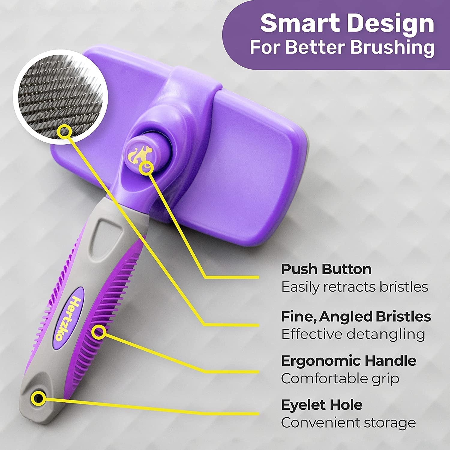 Hertzko Dog & Cat Brush, Dog Brush for Shedding, Cat & Dog Grooming, Self Cleaning Slicker Brush for Pets, Grooming Brushes for Long Short Haired Dogs Cats, Deshedding Brush, Rake, Comb | Original
