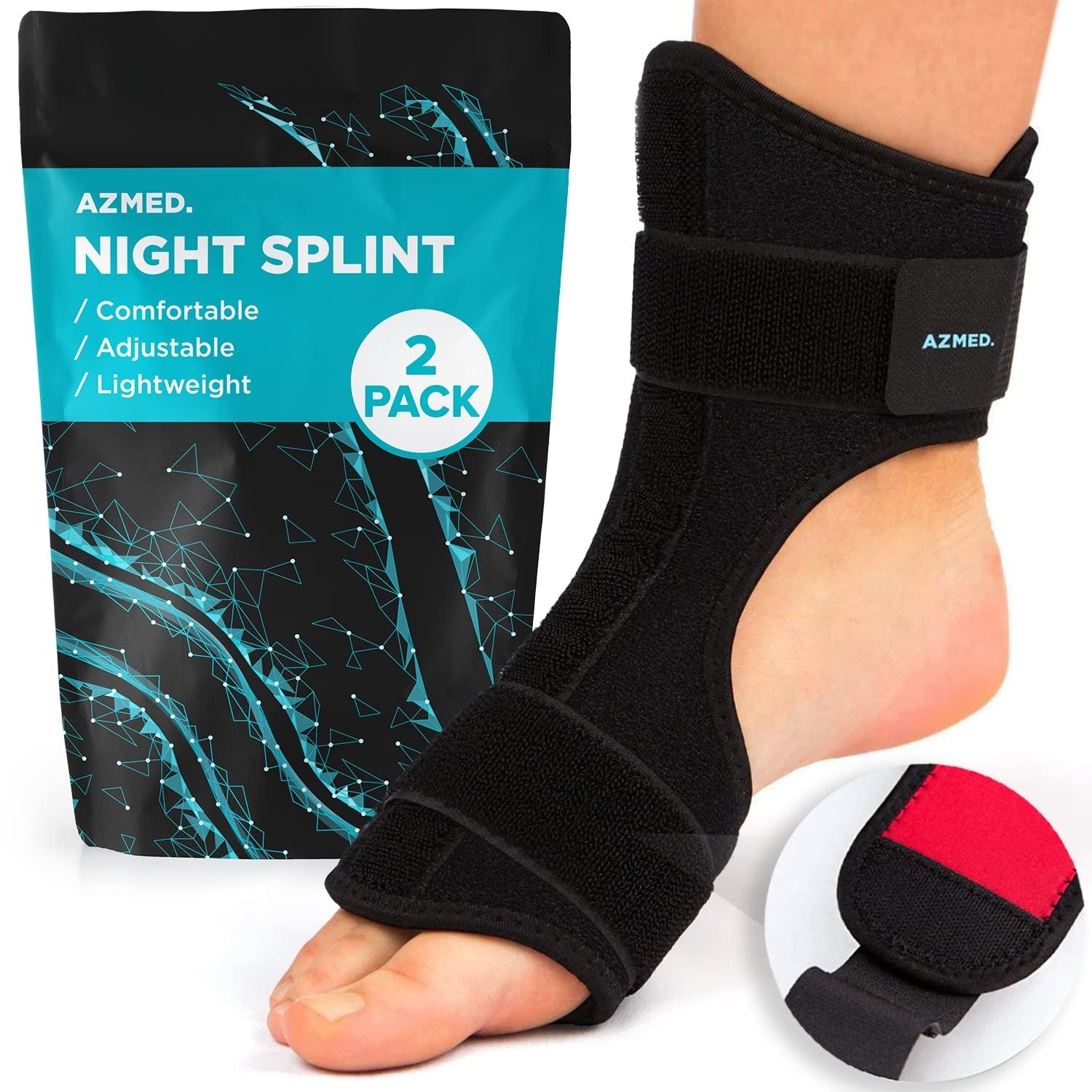 AZMED Plantar Fasciitis Night Splint for Men, Women | Compression Foot Sleeve for Heel, Ankle & Achilles Tendonitis | Adjustable Arch Support Foot Brace for Pain Relief | Light, Breathable