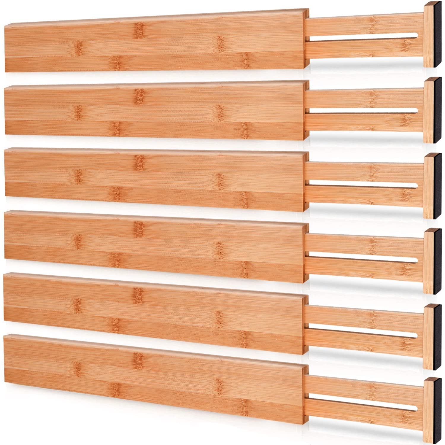 Toydoooco Bamboo Drawer Dividers, Kitchen Drawer Organizer with Spring Loaded,Separators for Dresser,Bathroom,Office 16.5"-22" Pack of 6