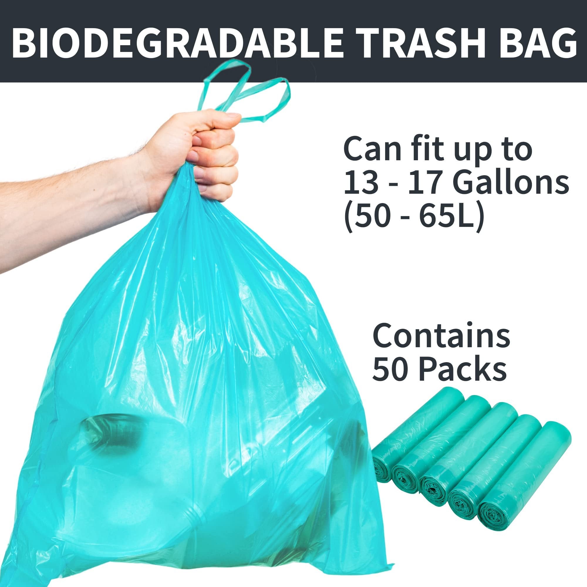 Sterline Eco-Friendly Trash Bags Code Q - 50PK 13-17 Gallon (50-65L) Biodegradable Garbage Bags - Compatible with SimpleHuman - Sustainable, Compostable, Heavy-Duty - Green Living Solution