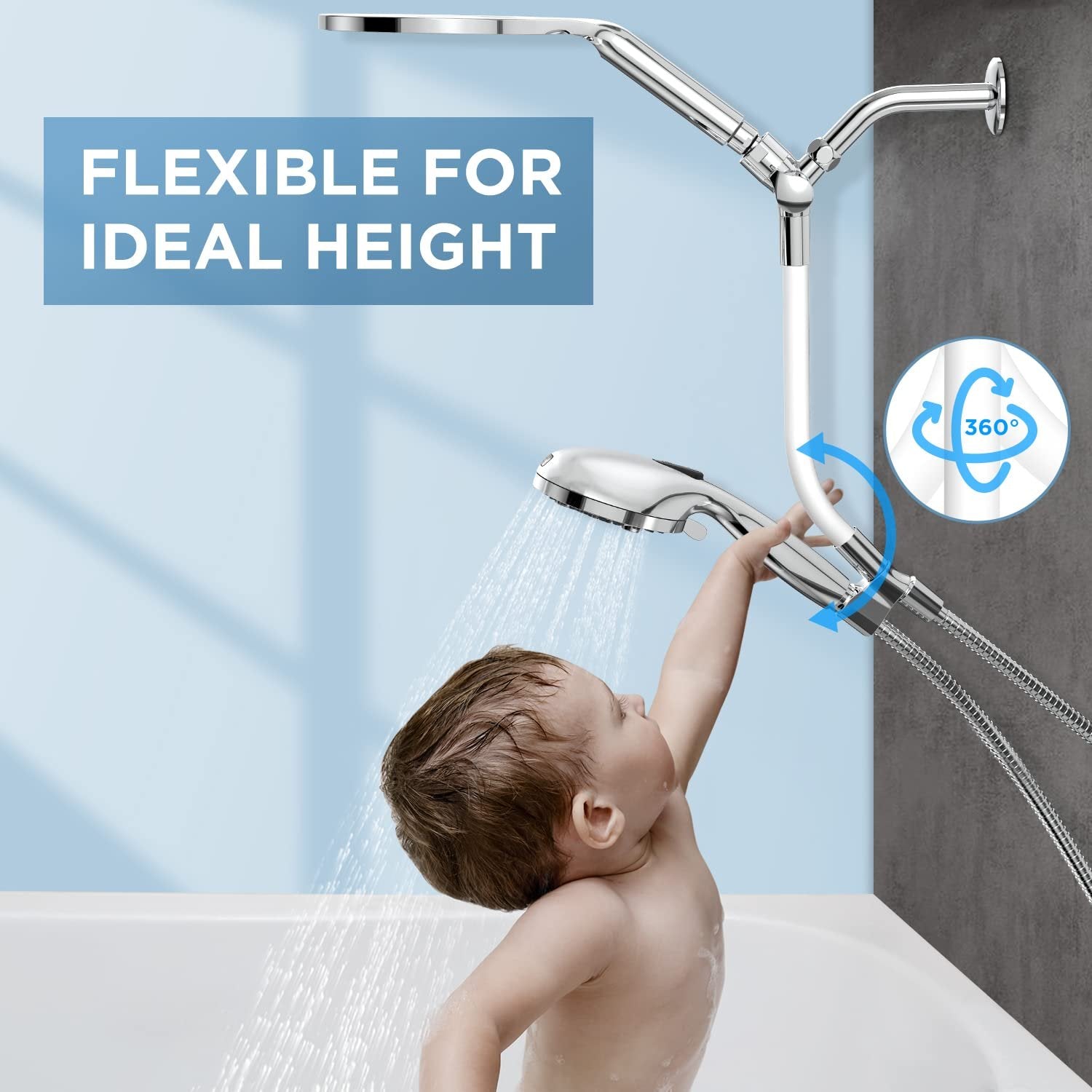 MakeFit 21-mode Dual Handheld Shower Head Combo, Upgraded 2-in-1 Rain Shower Heads System 8 Inch Rainfall Shower Head and 10 Modes High Pressure Hand Held Showerhead with Built-in Power Wash