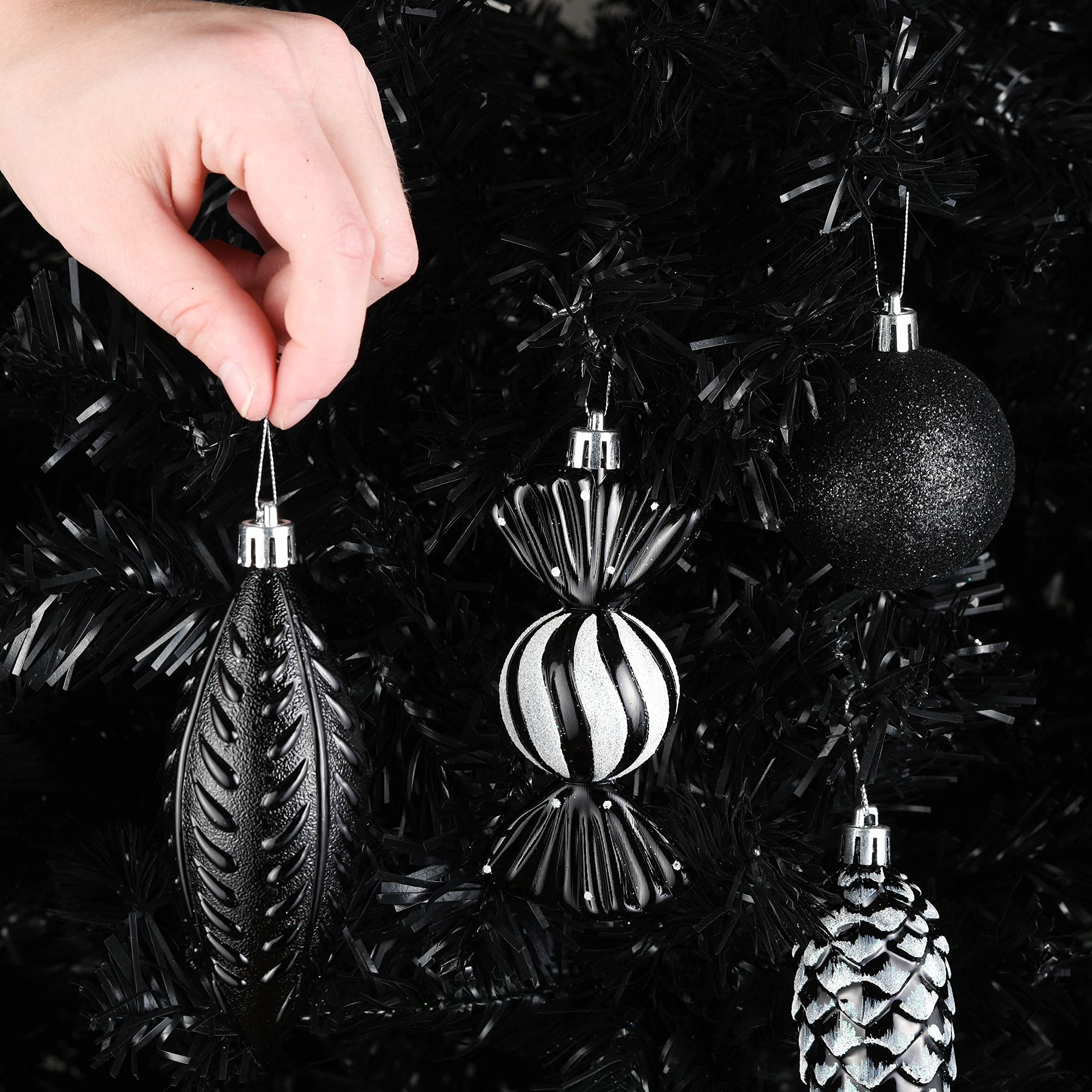 Prextex Christmas Tree Ornaments - Black Christmas Ball Ornaments Set for Christmas, Holiday, Wreath & Party Decorations (24 pcs - Small, Medium, Large) Shatterproof Black Christmas Ornaments