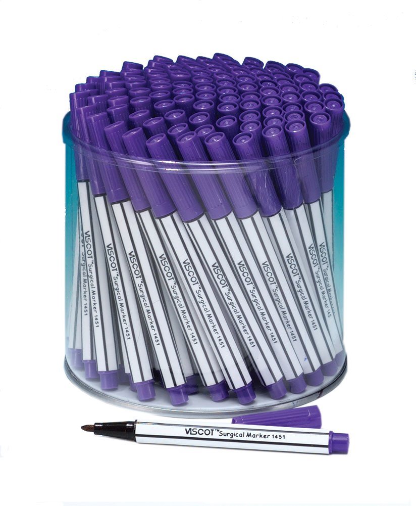 Viscot FINE TIP 100 Mini Piercing & Tattoo Skin Markers in Case Purple Ink