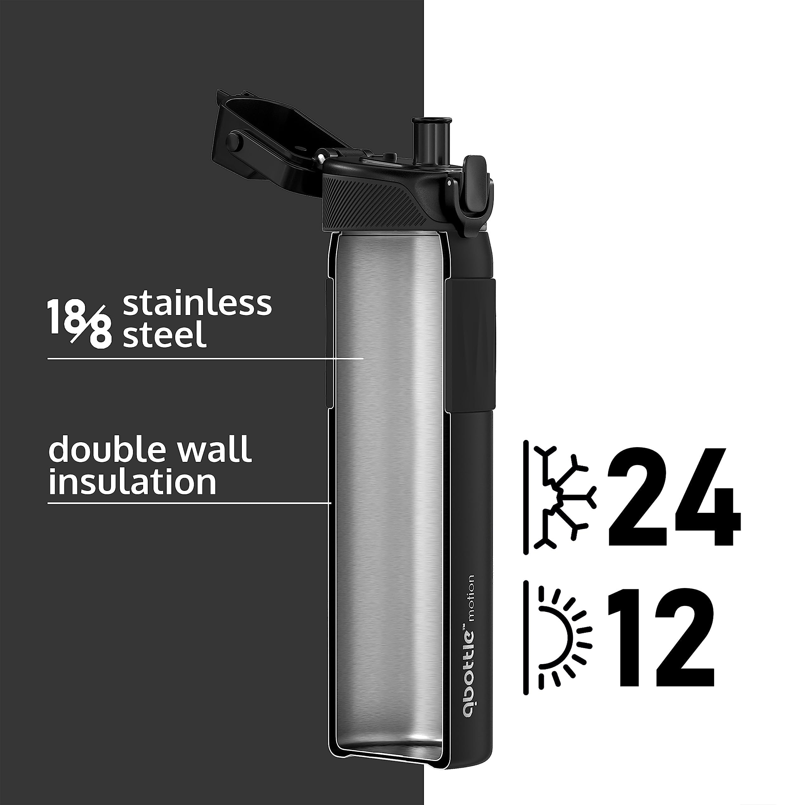 qbottle Insulated Water Bottles with Spout Lid - Stainless Steel Water Bottle - Leak Proof Metal Water Bottle - No Sweat - Reusable - Onyx Black, 23.6 oz