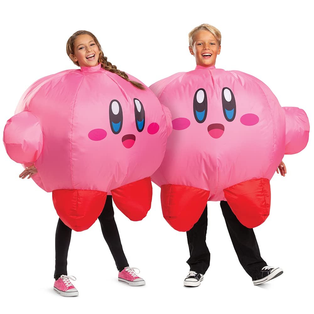 Disguise Kirby Inflatable Costume For Kids, Official Kirby Inflating Jumpsuit And Fan Up To Kid's Medium