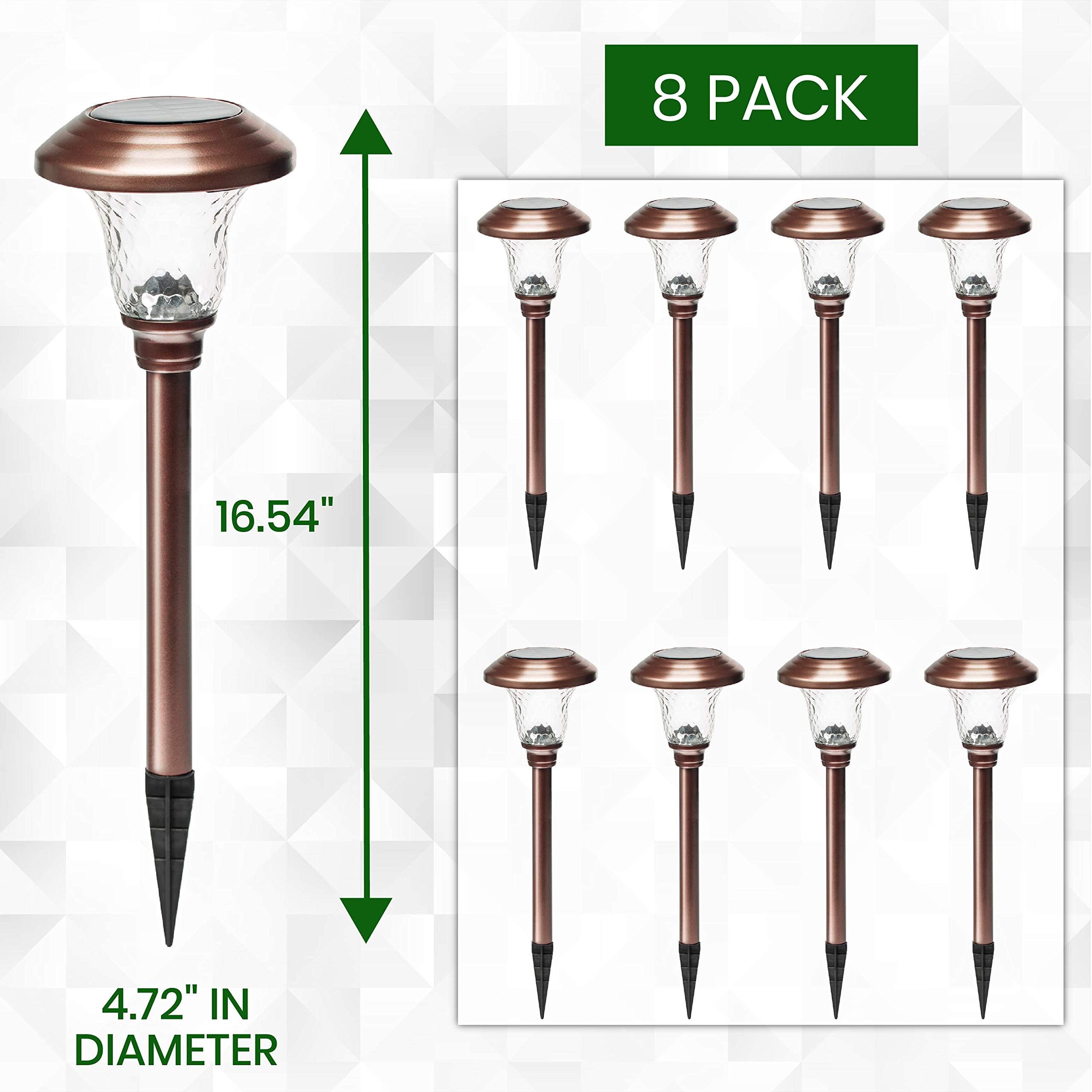 Signature Garden Solar Garden Lights - Auto On/Off Outdoor Bright Solar Pathway Lights - All-Weather/Waterproof Outdoor Solar Lights for Yard, Garden, or Driveway (8-Pack, Stainless Steel Bronze)