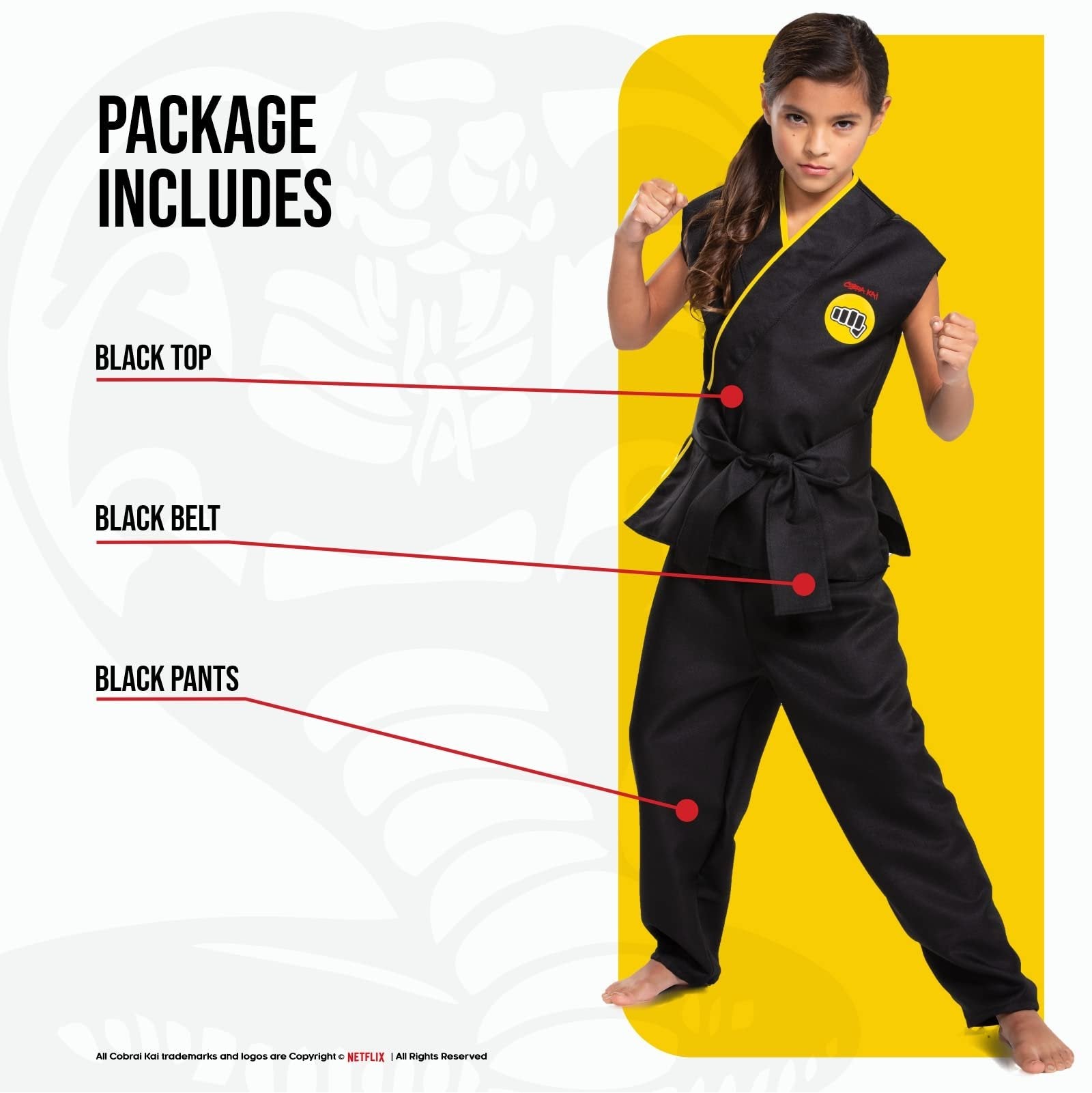 Cobra Kai Costume for Kids, Official Cobra Kai Costume Kids Gi with Black Belt, Child Size Medium (7-8)