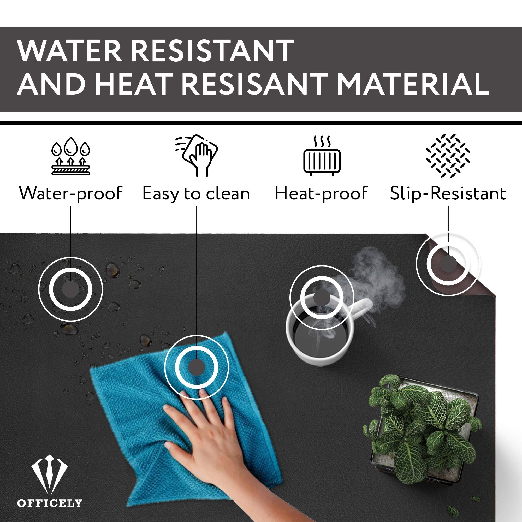Large Leather Desk Mats for Keyboard and Mouse Pad, Anti-Skid Backing with Heat Resistant and Waterproof Surface, Responsive Desktop for Gaming, Writing, or Home Office Work (Black, 24X48)