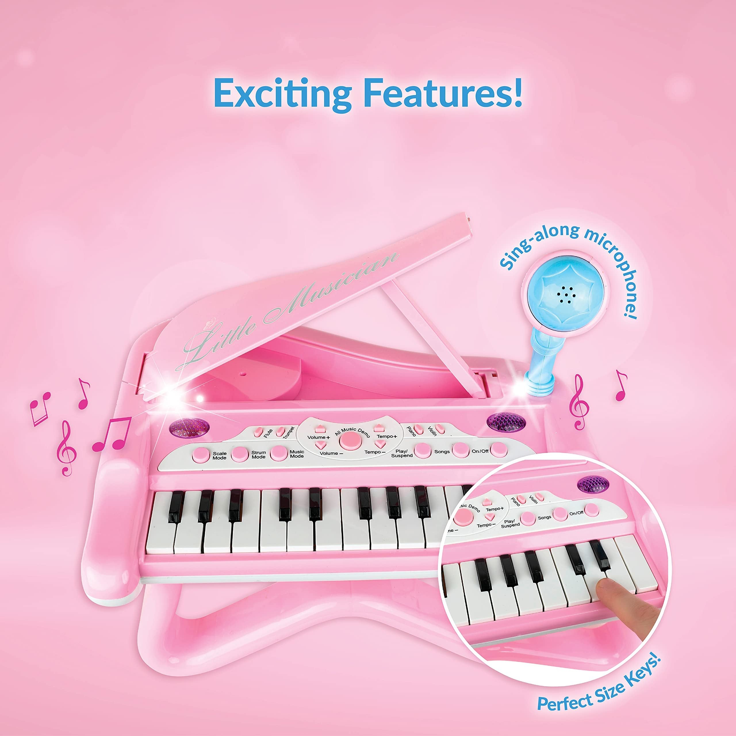 ToyVelt Toy Piano for Toddler Girls - Cute Piano for Kids with Built-in Microphone & Music Modes - Best Birthday Gifts for 3 4 5 Year Old Girls - Educational Keyboard Musical Instrument Toys