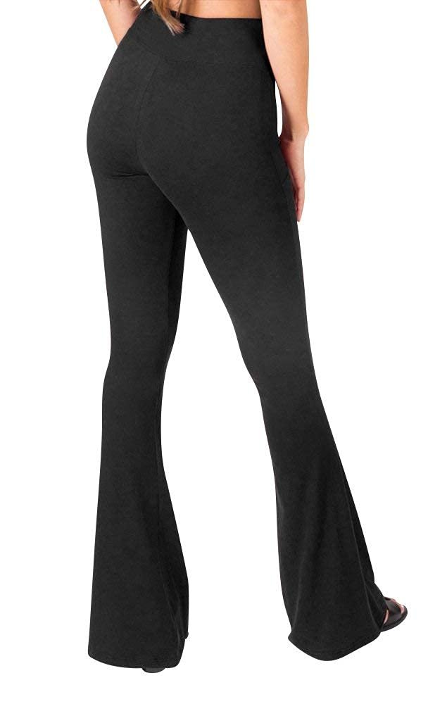 SATINA Womens High Waisted Flare Wide Leg Leggings, Printed & Solid, Reg & Plus, Black, Large