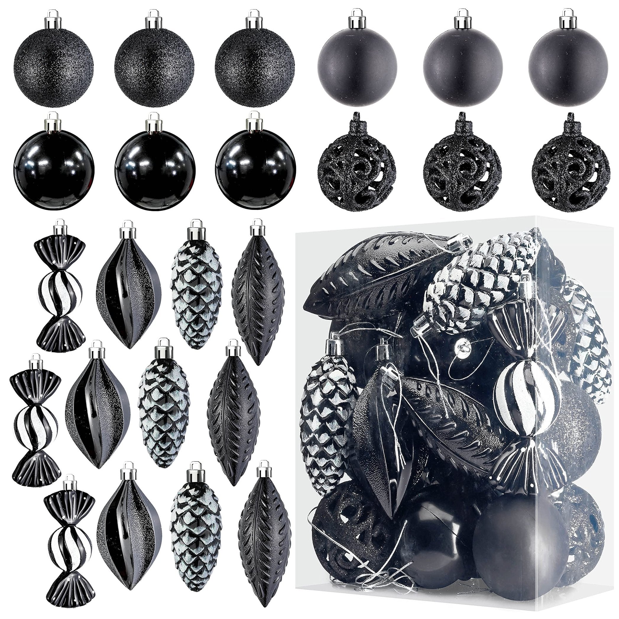 Grey Christmas Ball Ornaments for Christmas Decorations (Grey) | 24 pcs Xmas Tree Shatterproof Ornaments with Hanging Loop for Holiday, Wreath and Party Decorations