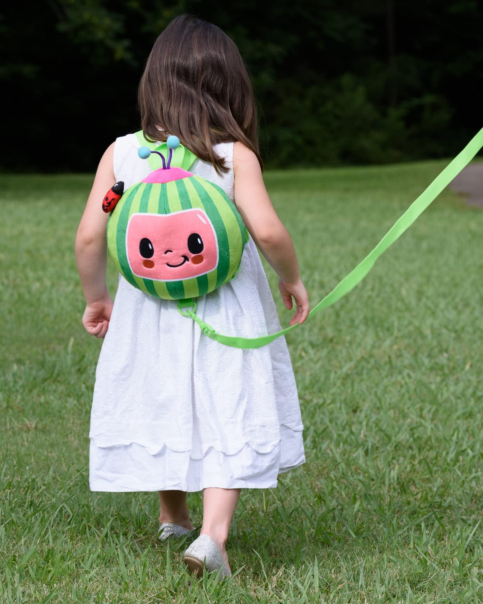 AI ACCESSORY INNOVATIONS Cocomelon Plush Watermelon Toddler Backpack with Detachable Safety Leash, Anti-Lost Safety Harness 10” Bag for kids