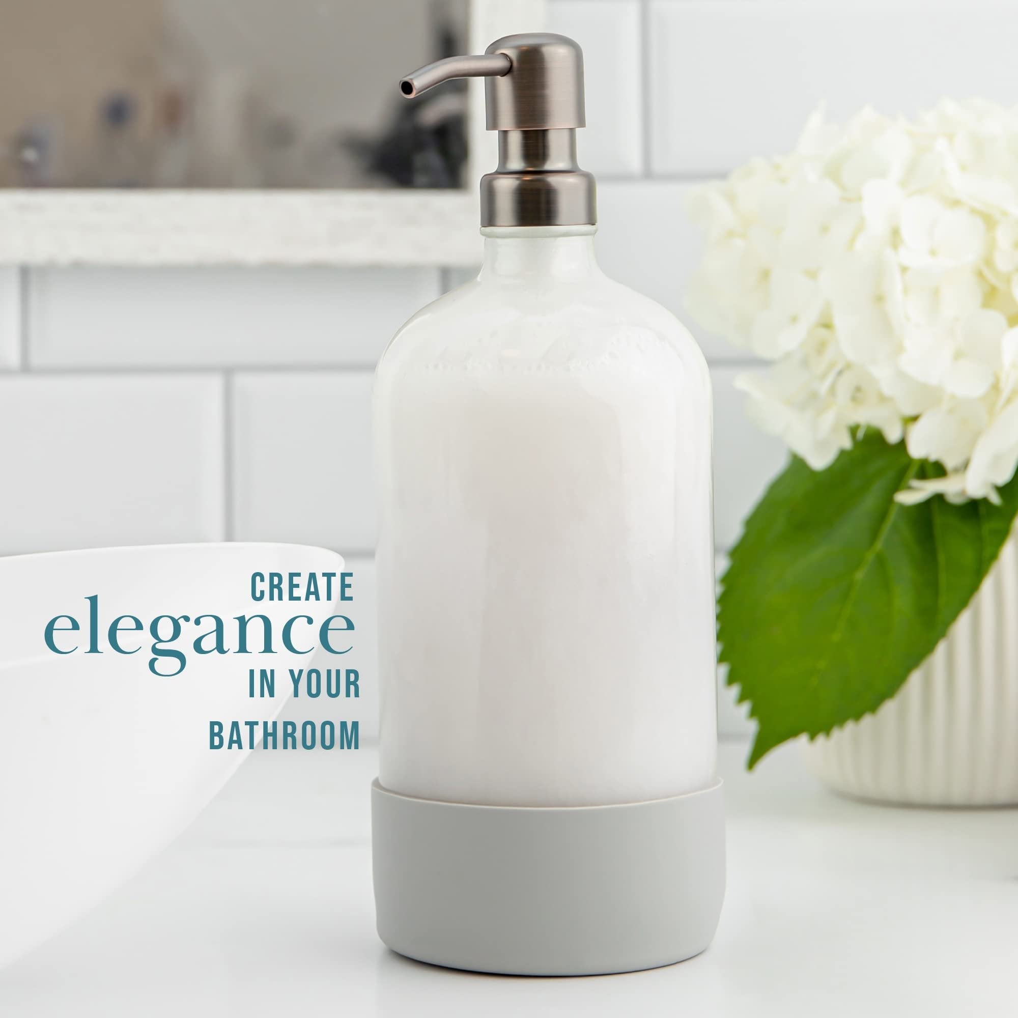 32 oz Glass Pump Bottle Rustproof Stainless Steel Pump, Funnel, and Lids. Modern Farmhouse Vintage Jar, Large Glass Shampoo Bottles with Pump and Laundry Soap Dispenser - Copper
