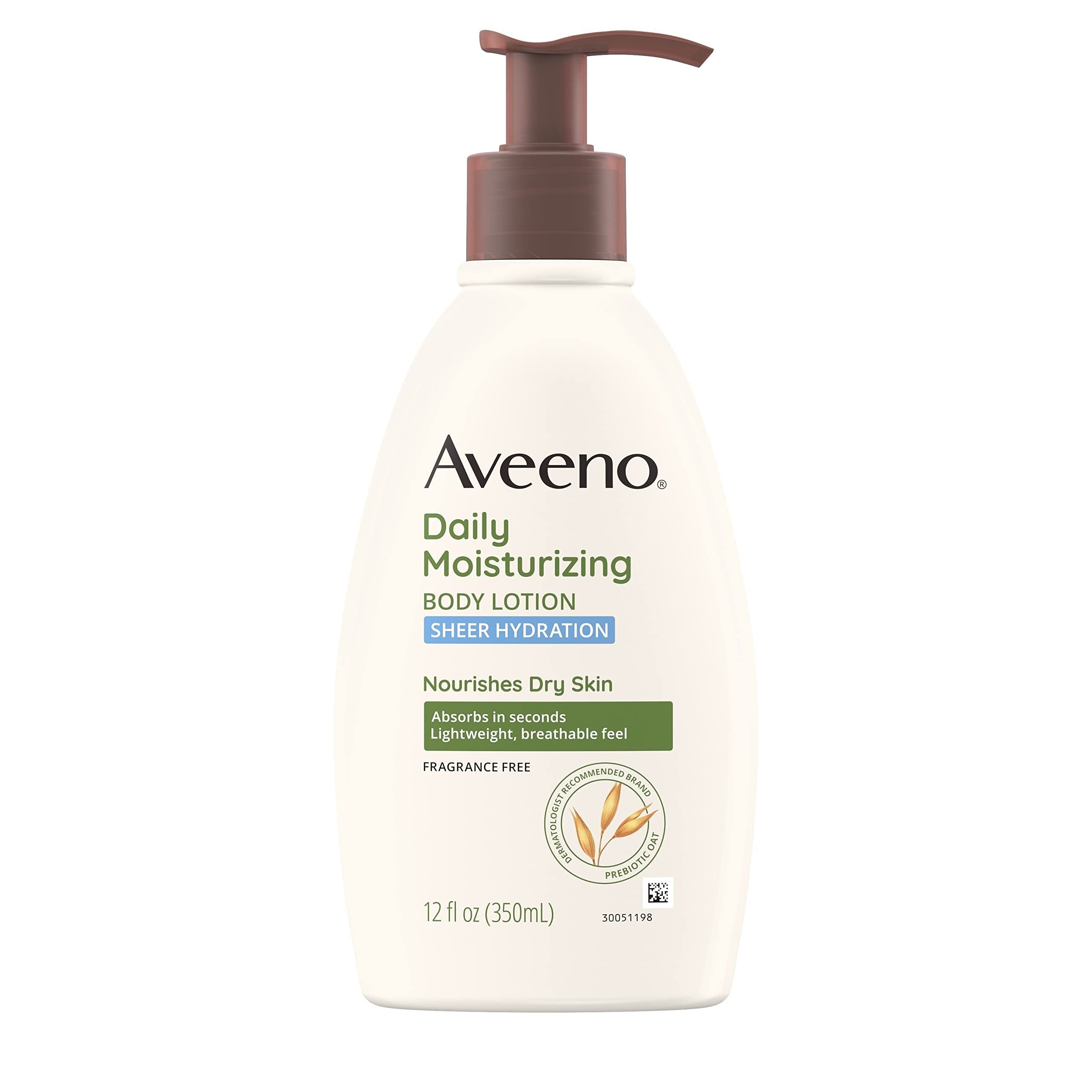 Aveeno Sheer Hydration Daily Moisturizing Fragrance-Free Lotion with Nourishing Prebiotic Oat, Fast-Absorbing Body Moisturizer for Dry Skin with Lightweight, Breathable Feel, 12 fl. oz (Pack of 2)