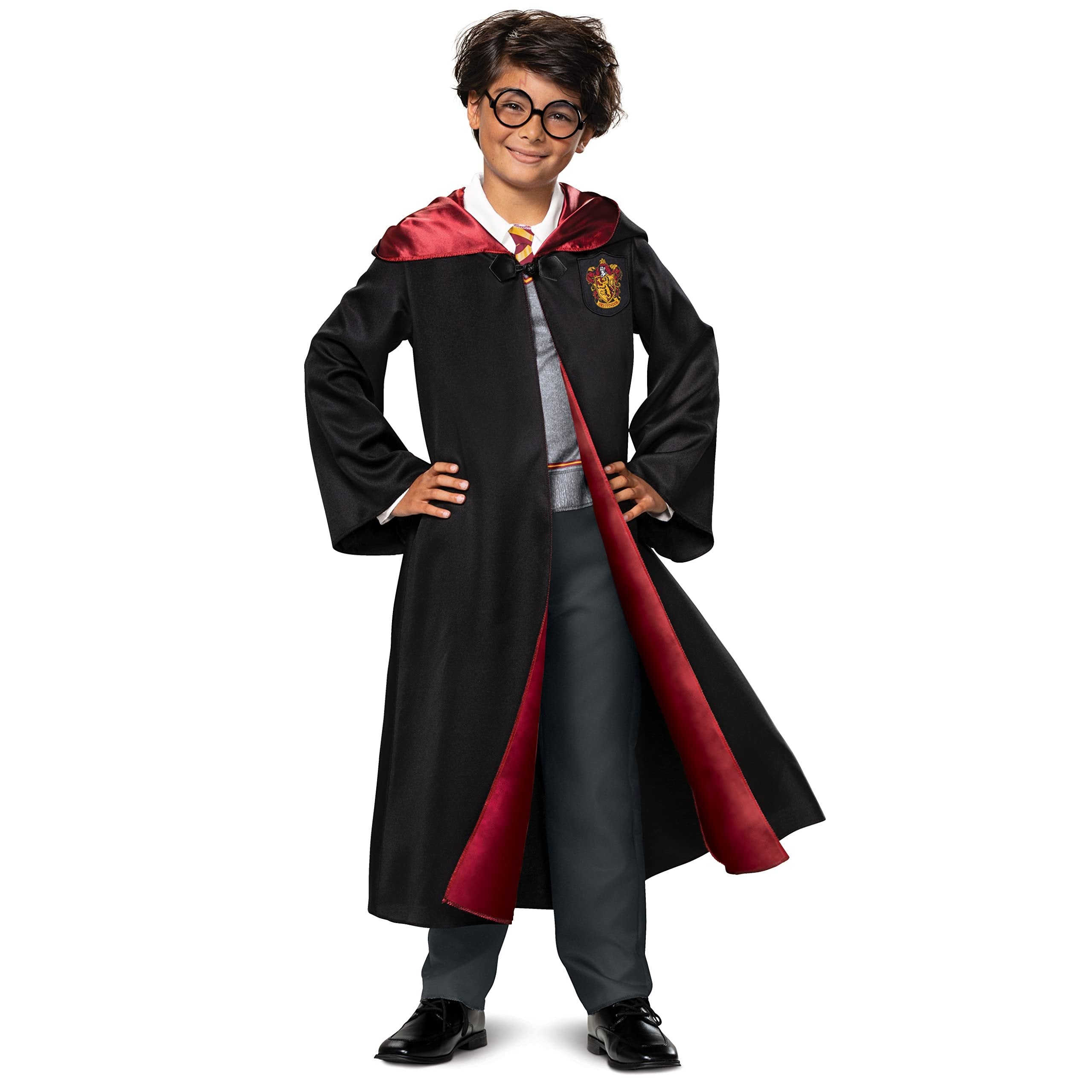 Disguise Harry Potter Costume Kids Deluxe Hooded Robe and Jumpsuit, Children Size Medium (7-8), Black & Red (107529K)