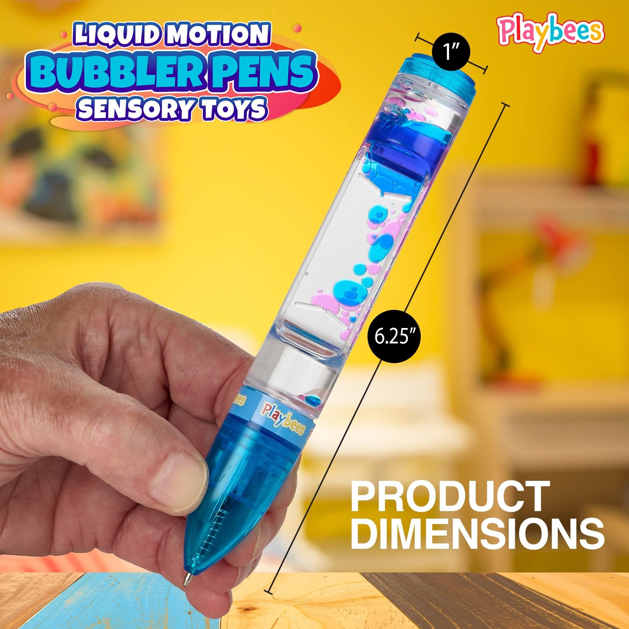 Liquid Motion Bubbler Pens Sensory Toy (3 Pack) - Writes Like a Regular Pen - Colorful Liquid Timer Pens Great for Stress and Anxiety Relief - Cool Fidget Toys for Kids and Adults