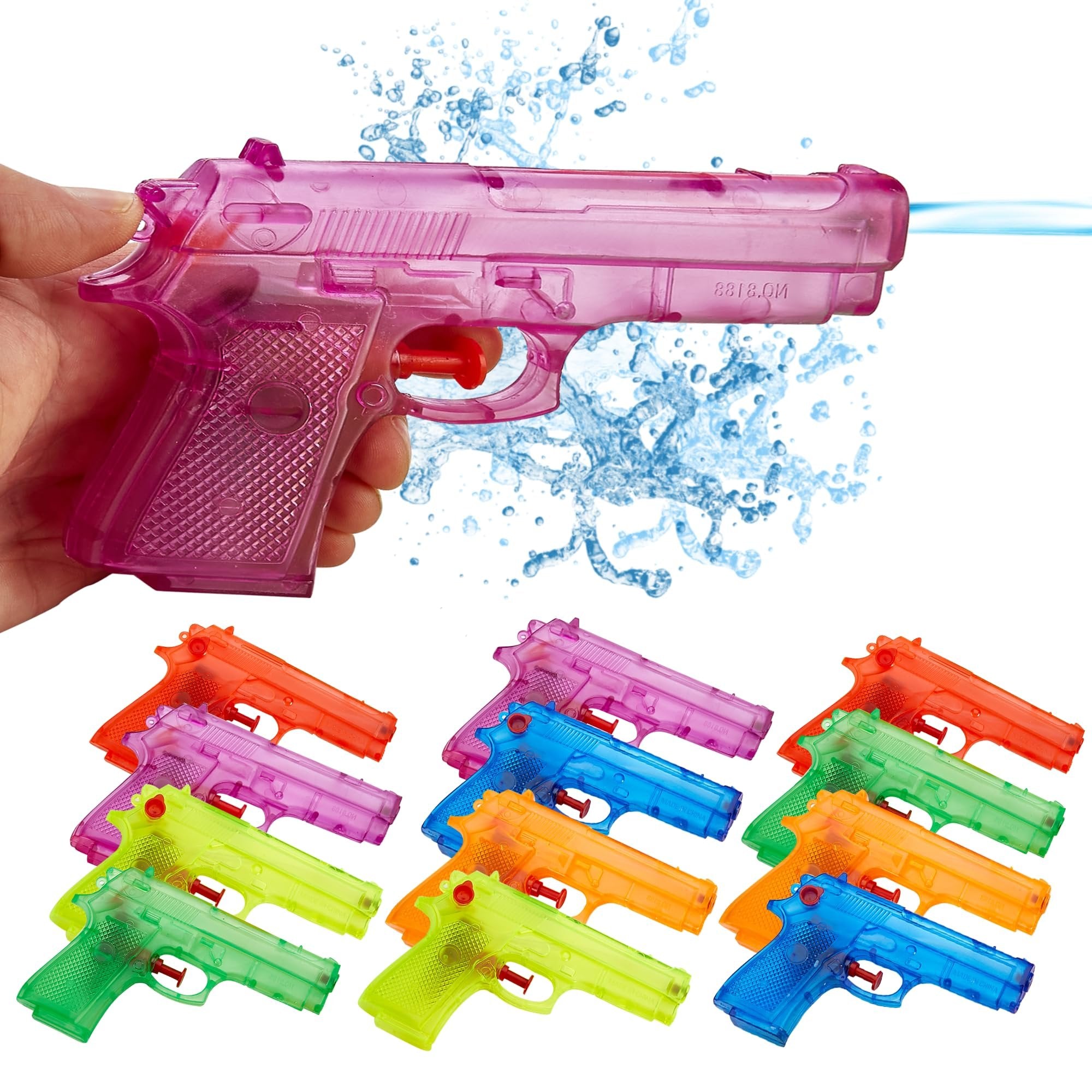 Playbees Water Blasters - 6 Inch - Assorted Colors - Soaker Squirt Summer Shooter Toys for Swimming Pool, Beach, Water Fighting Toy, Pool Party Beach Games for Boys, Girls, Adults - 12 Pack