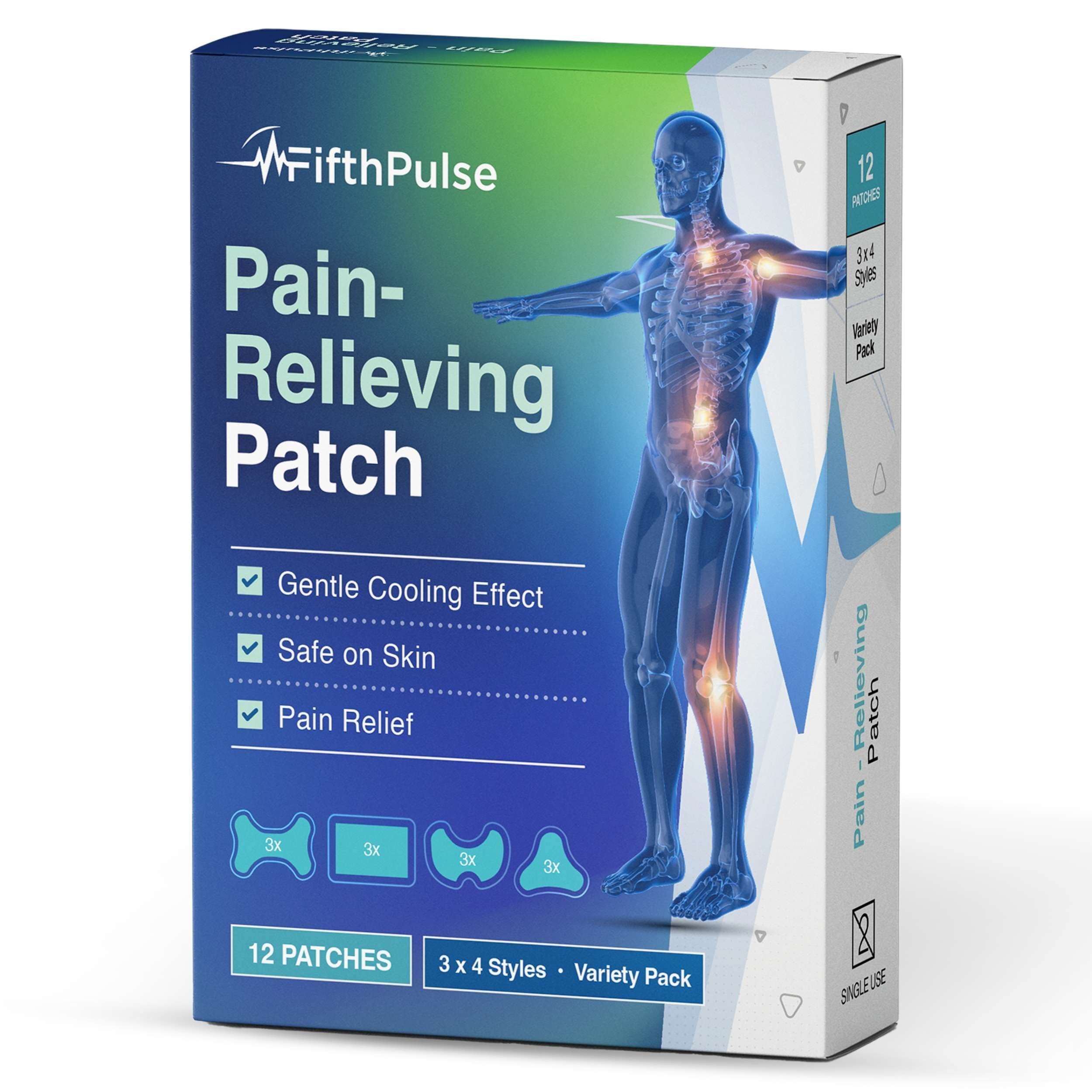 FifthPulse Relief Patch with Menthol - 12 Pack - Gentle and Cooling Patch for Sore Muscles, Aching Joints, Knee and Back Discomfort